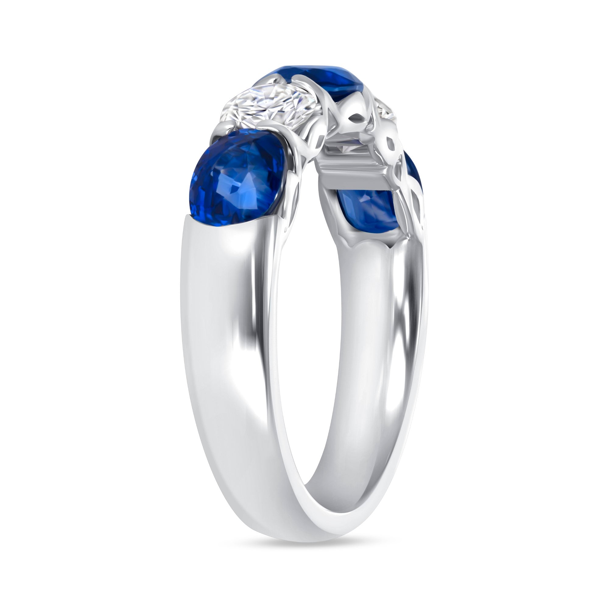 Oval Sapphire and Diamond Band in 18K White Gold