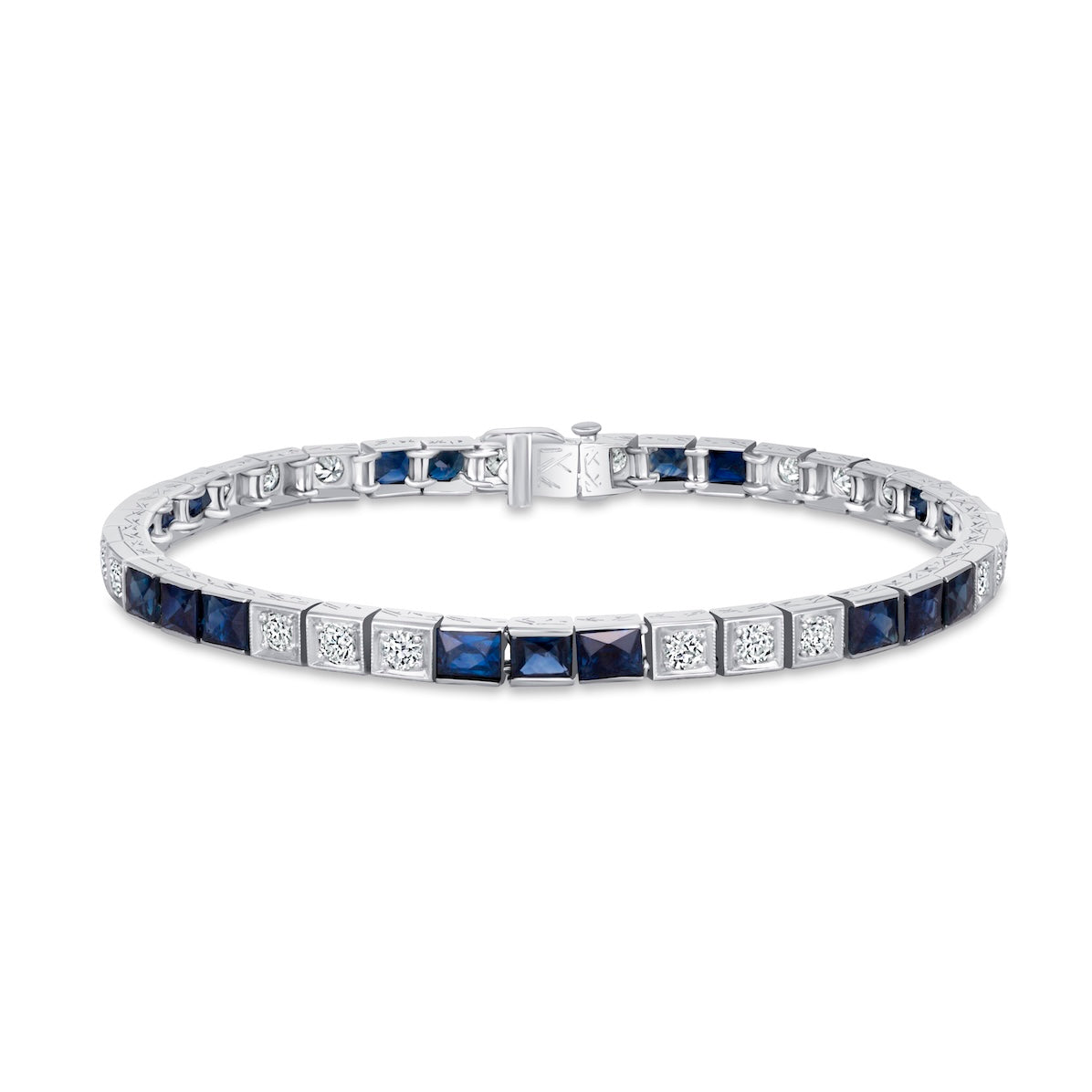 Blue Sapphire and Diamond Tennis Bracelet in 18K White Gold