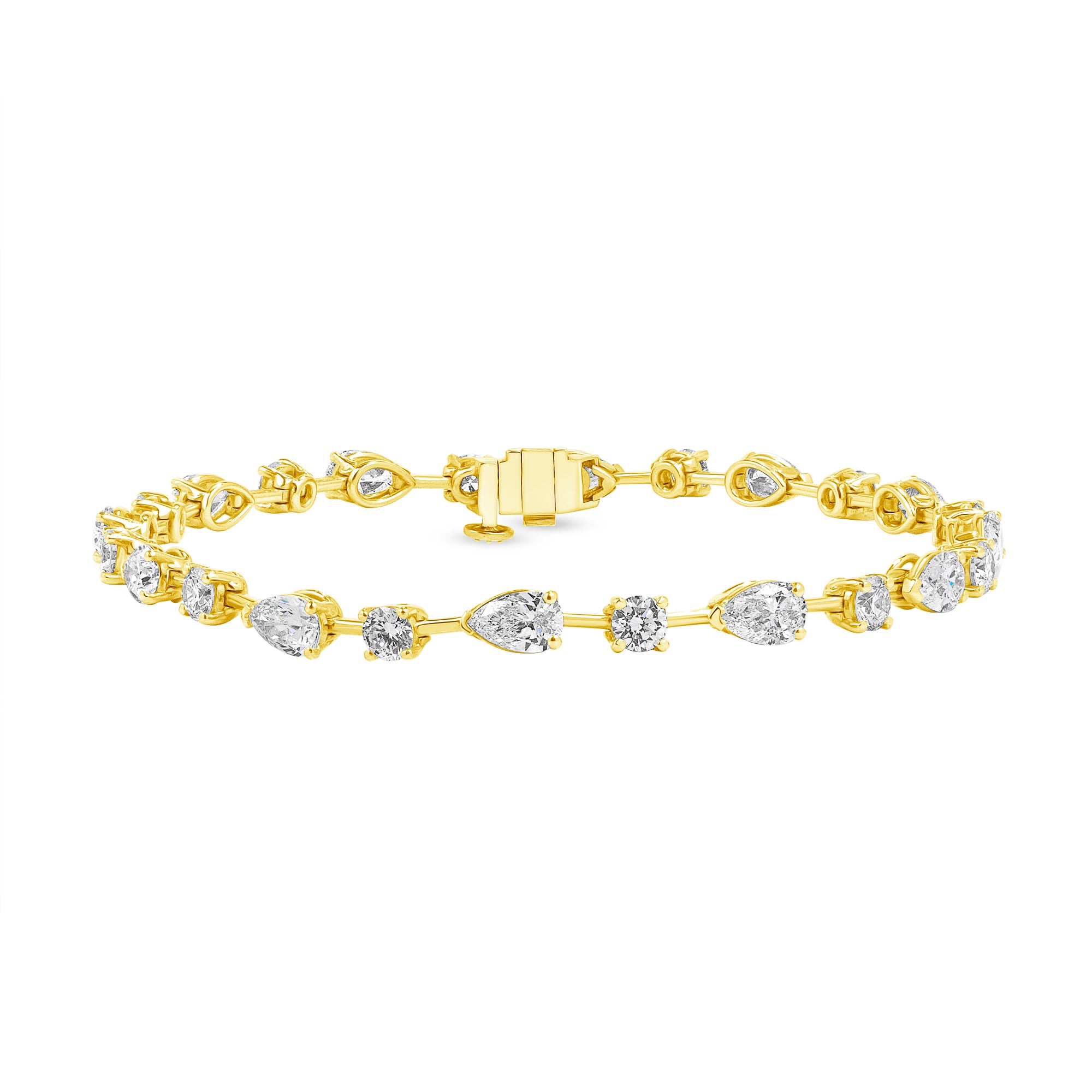 5.84ctw Alternating Pear and Round Brilliant Cut Diamond Tennis Bracelet in 18K Yellow Gold