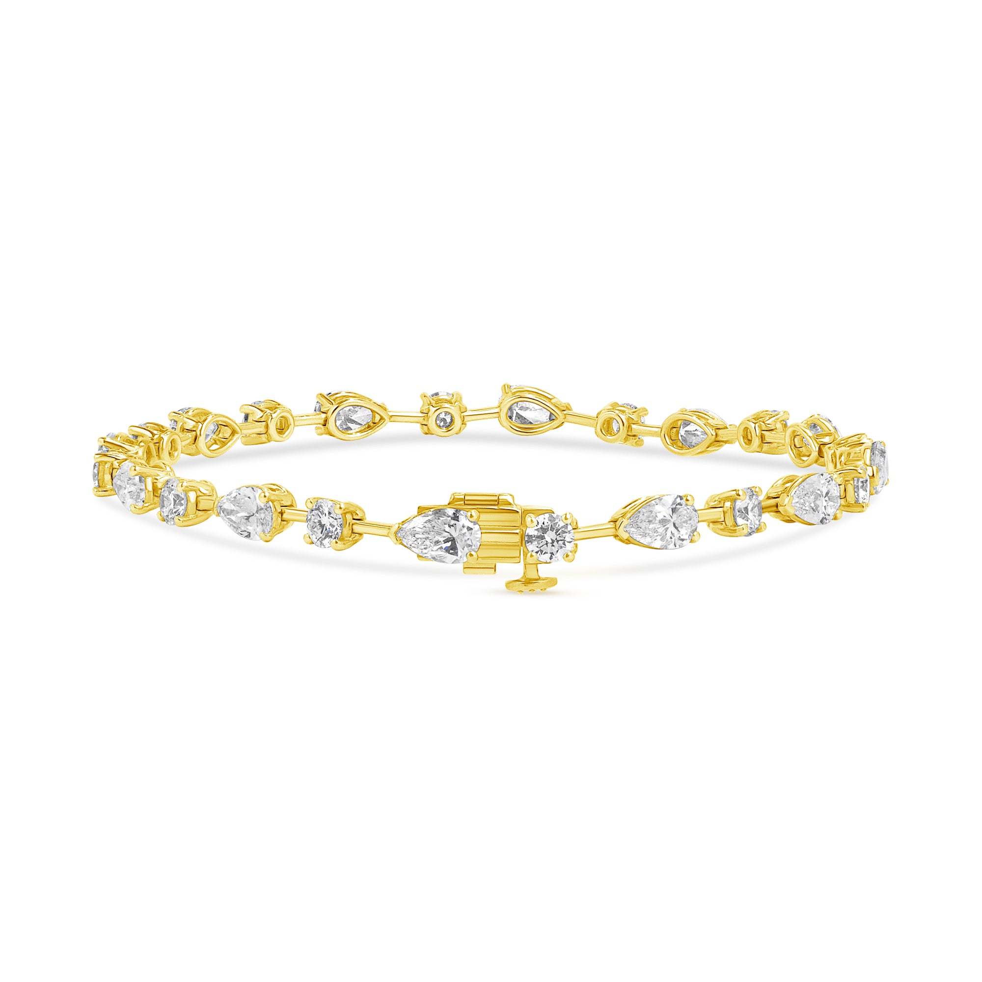 5.84ctw Alternating Pear and Round Brilliant Cut Diamond Tennis Bracelet in 18K Yellow Gold