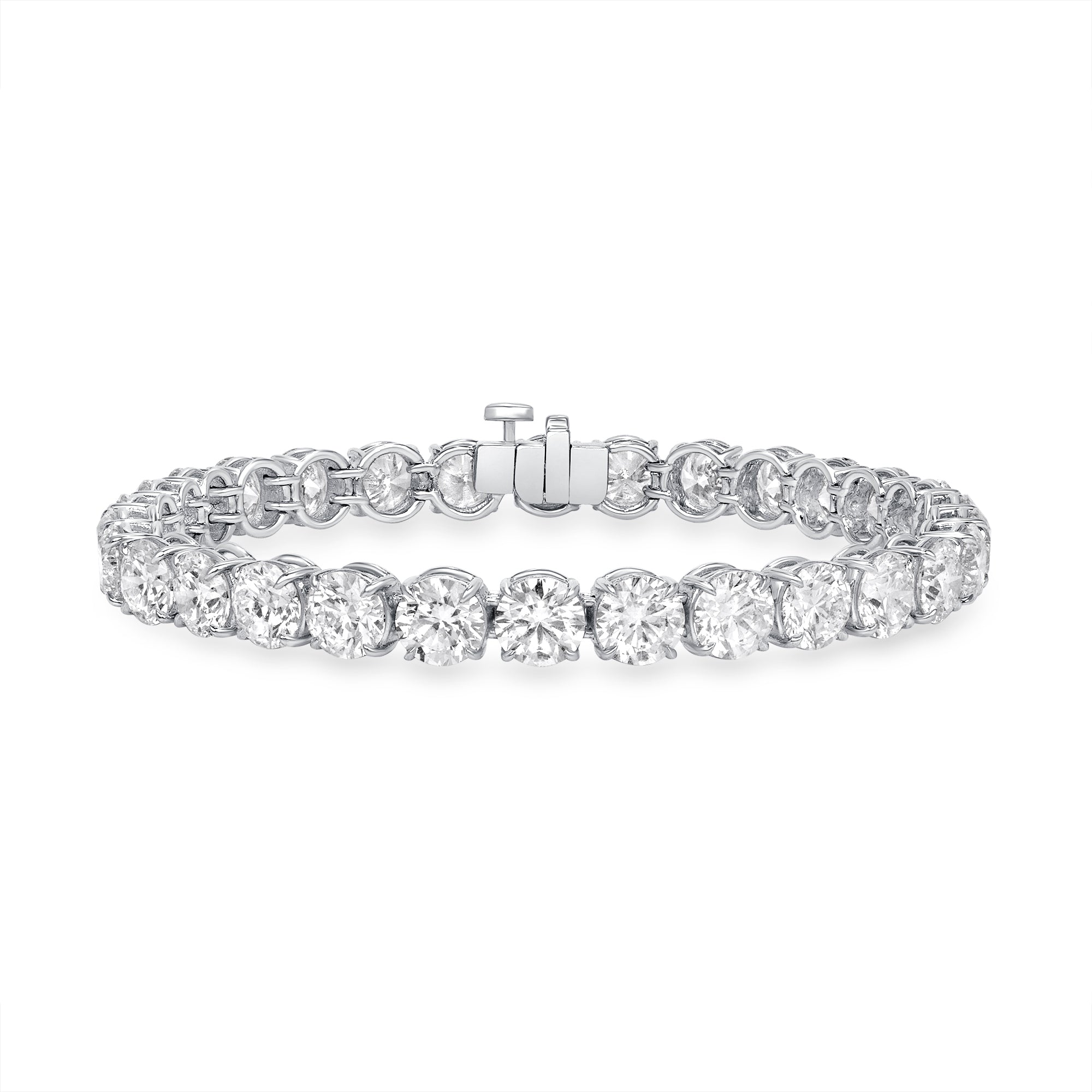 21.09ctw Round Brilliant Cut Diamond Tennis Bracelet in 18K White Gold, GIA-Certified