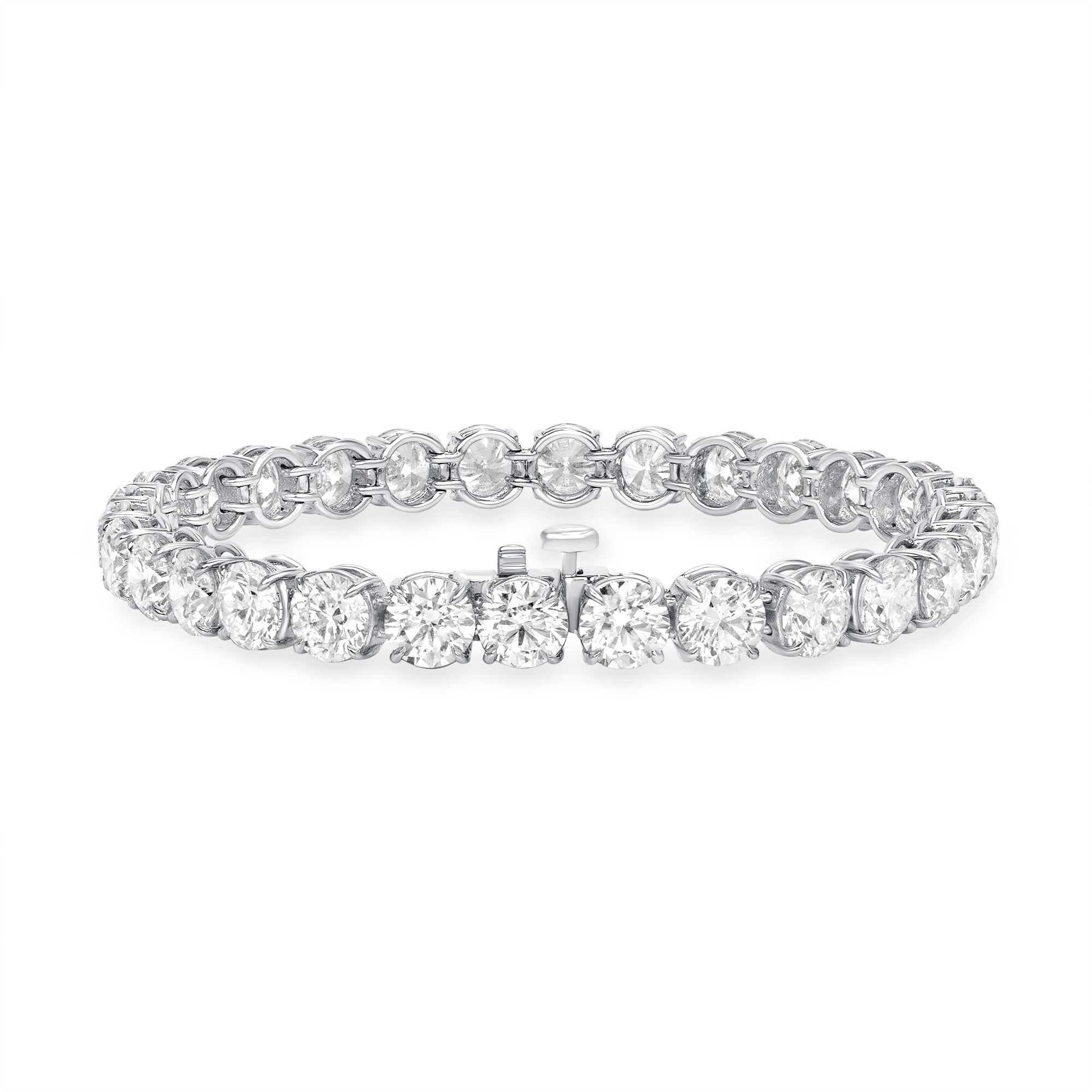 21.09ctw Round Brilliant Cut Diamond Tennis Bracelet in 18K White Gold, GIA-Certified