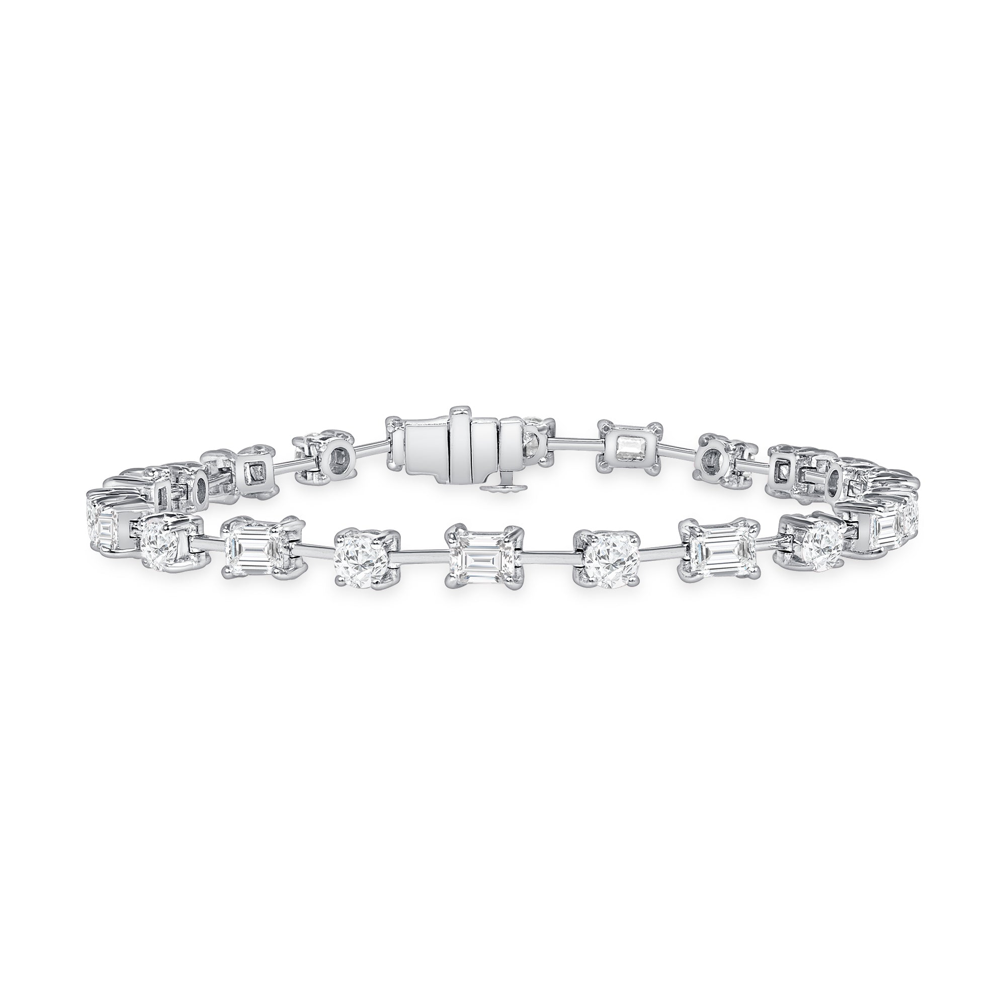 5.51ctw Alternating East-West Emerald Cut and Round Brilliant Cut Diamond Tennis Bracelet in 18K White Gold