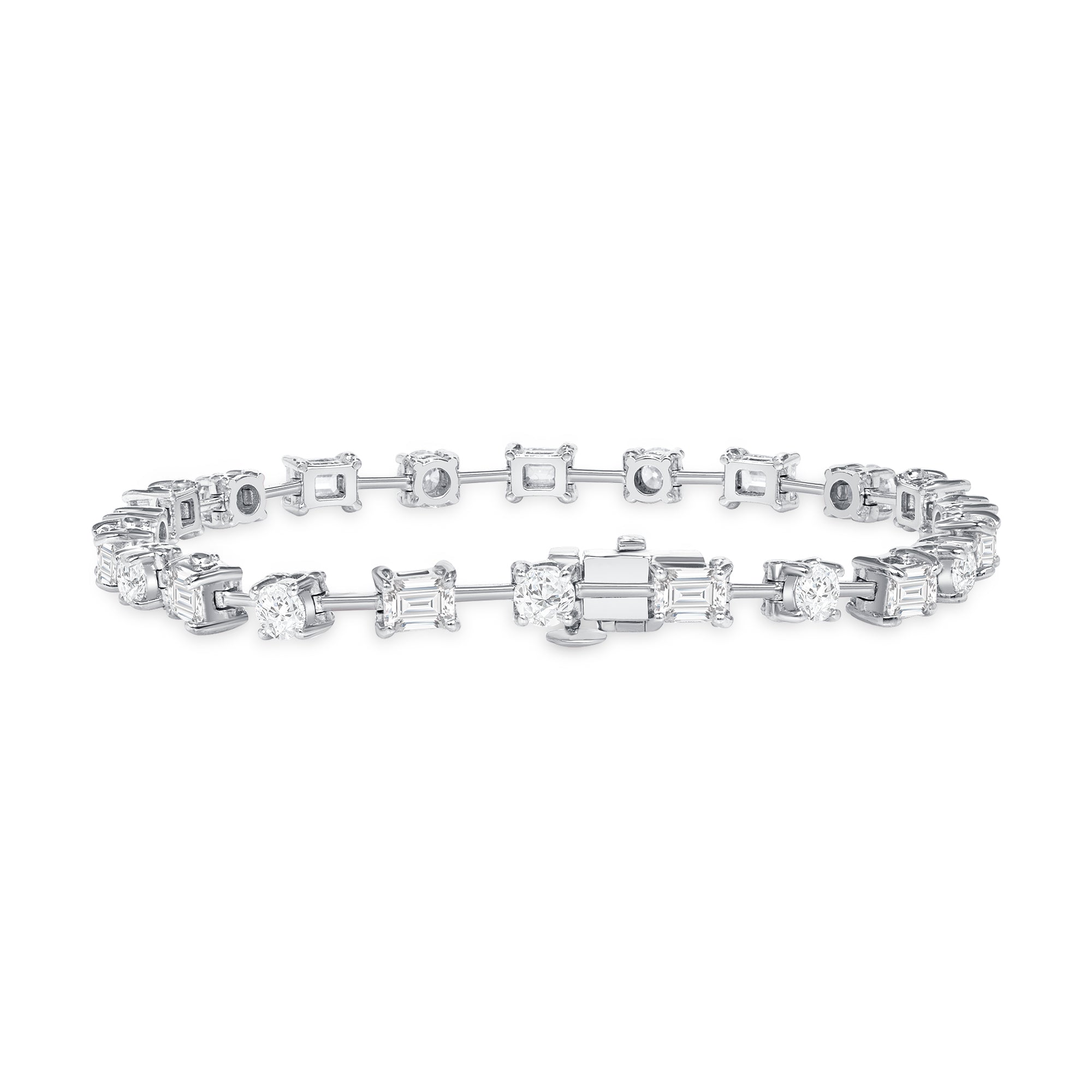 5.51ctw Alternating East-West Emerald Cut and Round Brilliant Cut Diamond Tennis Bracelet in 18K White Gold