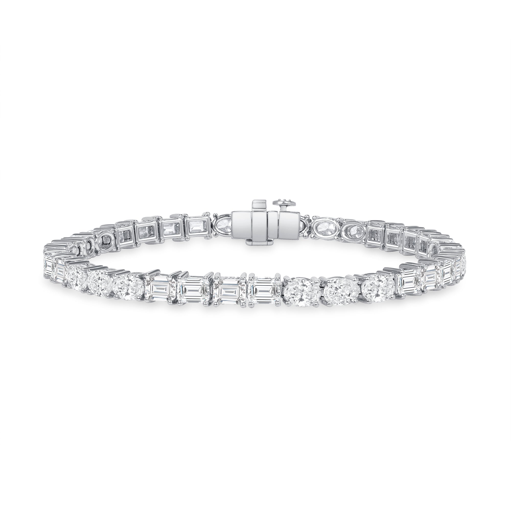 9.61ctw East-West Emerald Cut and Oval Cut Diamond Tennis Bracelet in 18K White Gold