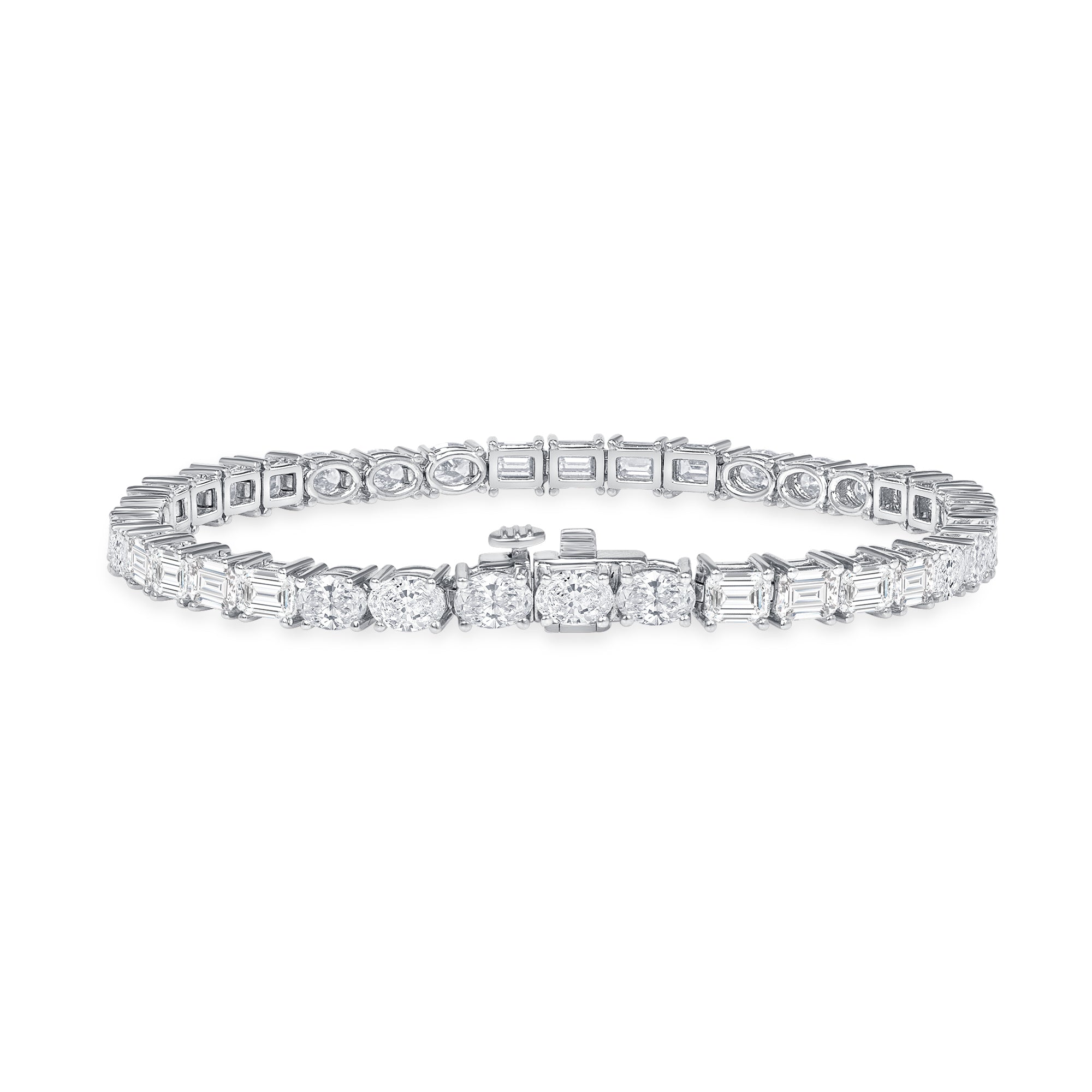 9.61ctw East-West Emerald Cut and Oval Cut Diamond Tennis Bracelet in 18K White Gold