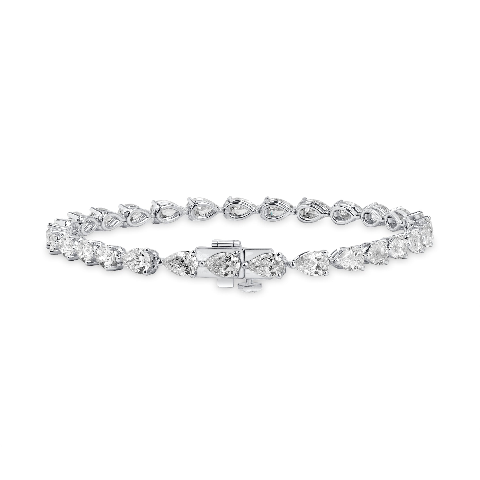 7.56ctw East-West Pear Cut Diamond Tennis Bracelet in 18K White Gold