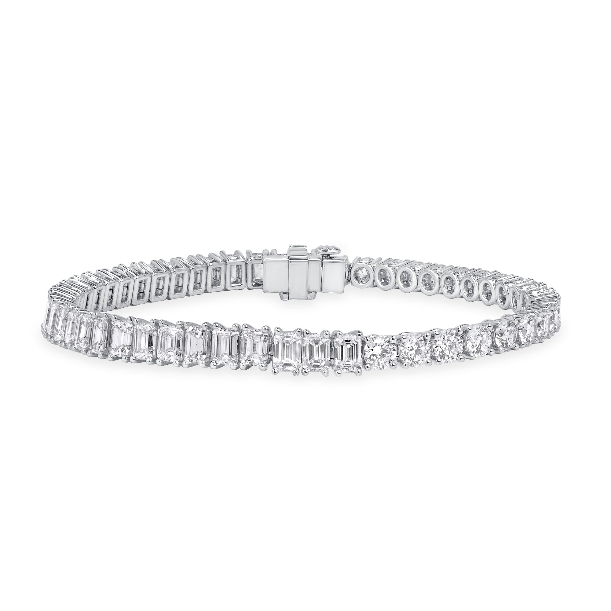 11.48ctw Half Emerald-Cut & Half Round Brilliant-Cut Diamond Tennis Bracelet in 18K White Gold