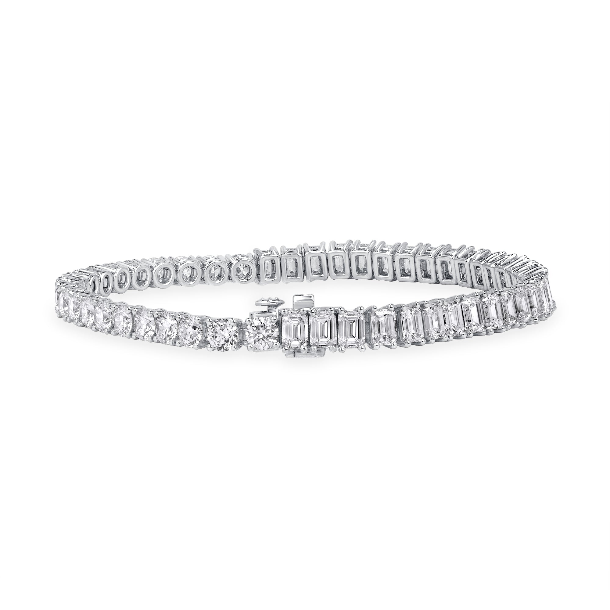 11.48ctw Half Emerald-Cut & Half Round Brilliant-Cut Diamond Tennis Bracelet in 18K White Gold