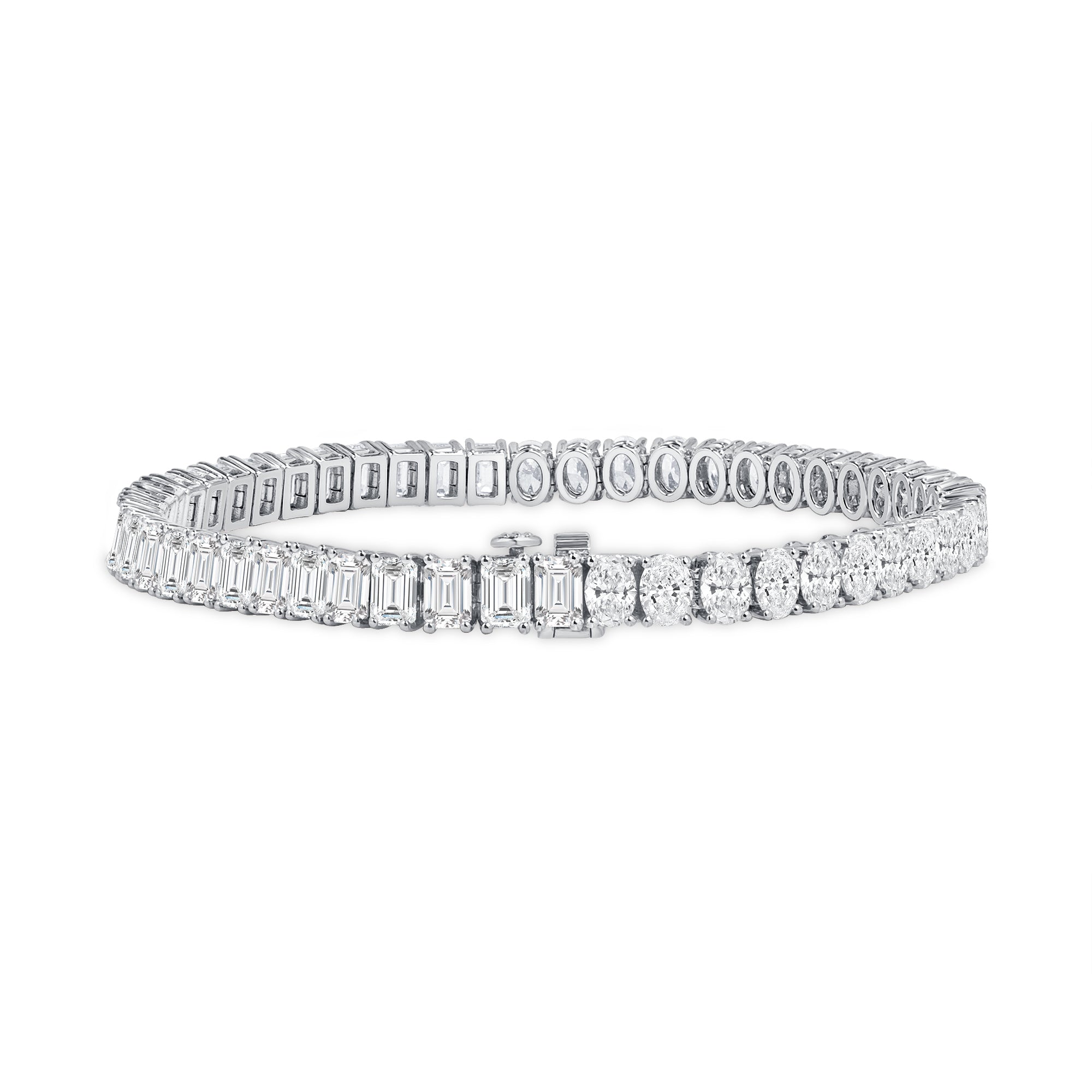 12.63ctw Half Emerald-Cut Half Oval-Cut Diamond Tennis Bracelet in 18K White Gold