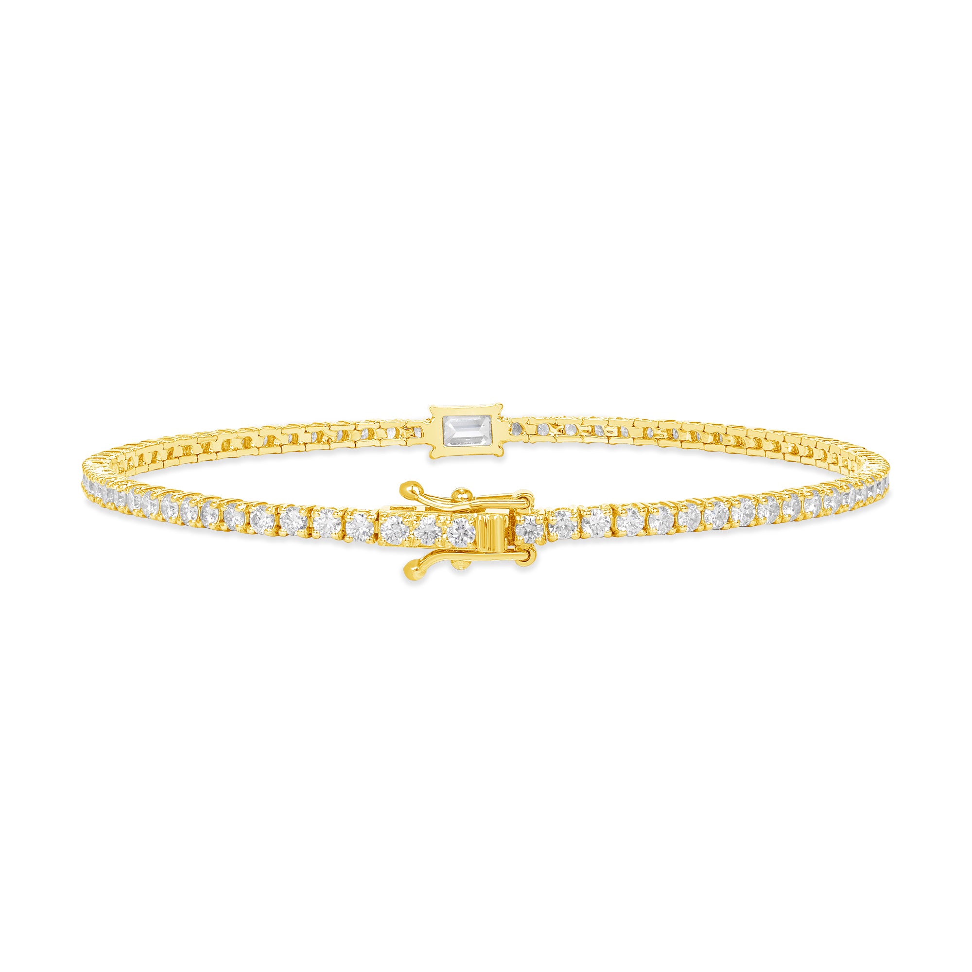 2.91ct. Round Brilliant and Emerald Cut Center Diamond Tennis Bracelet in 18K Yellow Gold