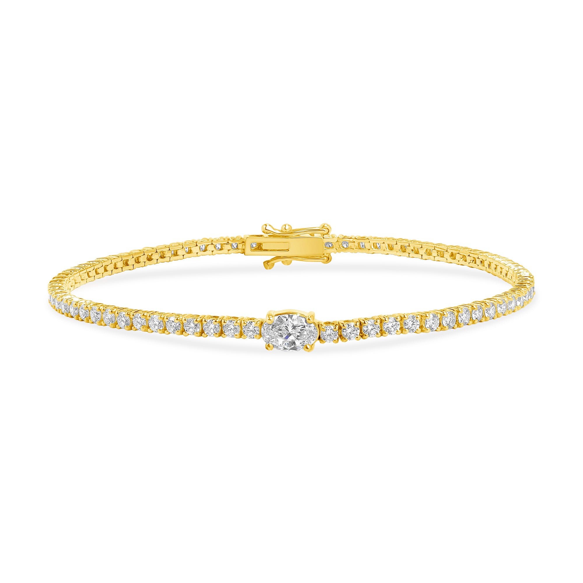 2.87ctw Oval Cut Diamond Tennis Bracelet With Center Stone in 18K Yellow Gold