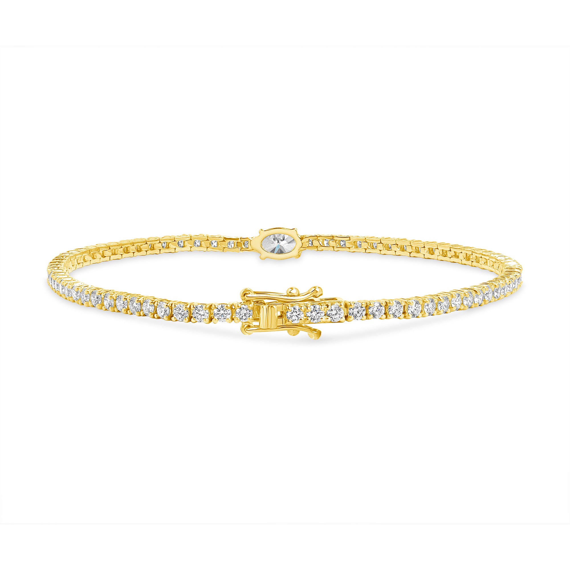 2.87ctw Oval Cut Diamond Tennis Bracelet With Center Stone in 18K Yellow Gold