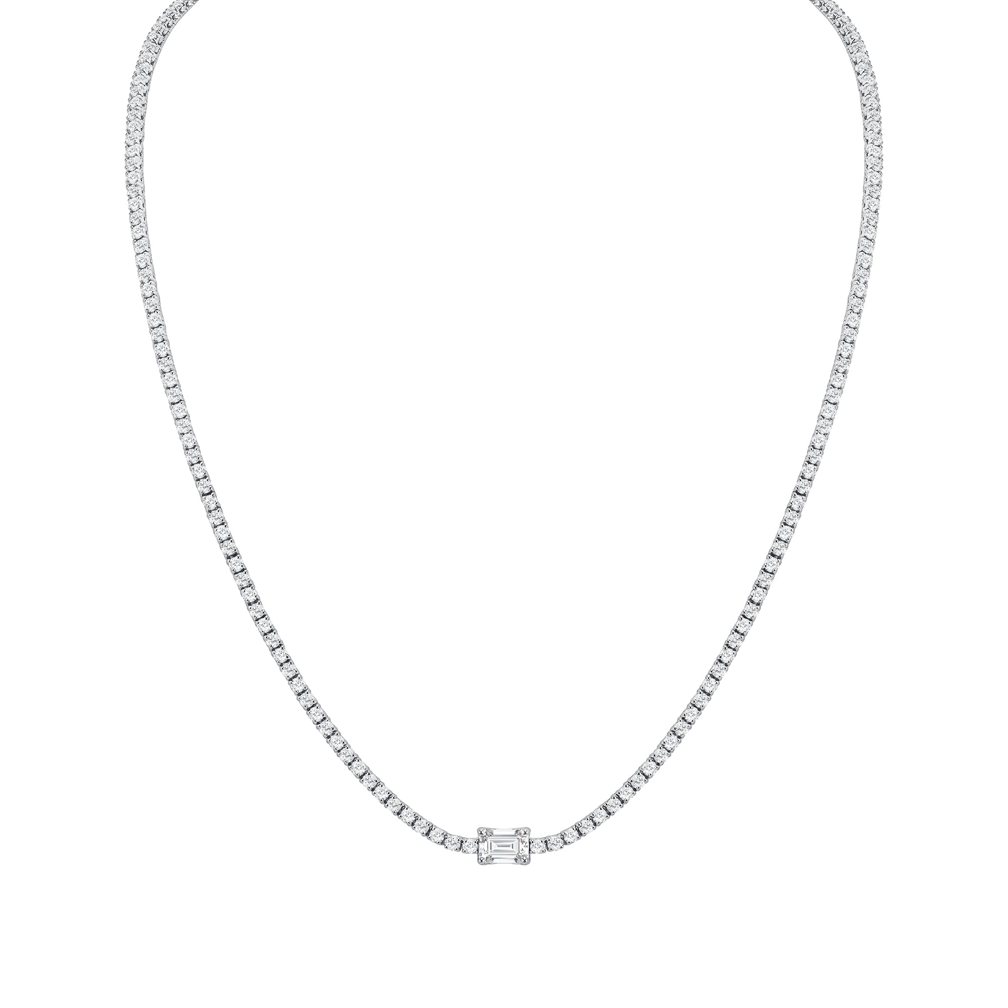 4.97ct. Emerald Cut Center Stone Diamond Tennis Necklace in 18k White Gold