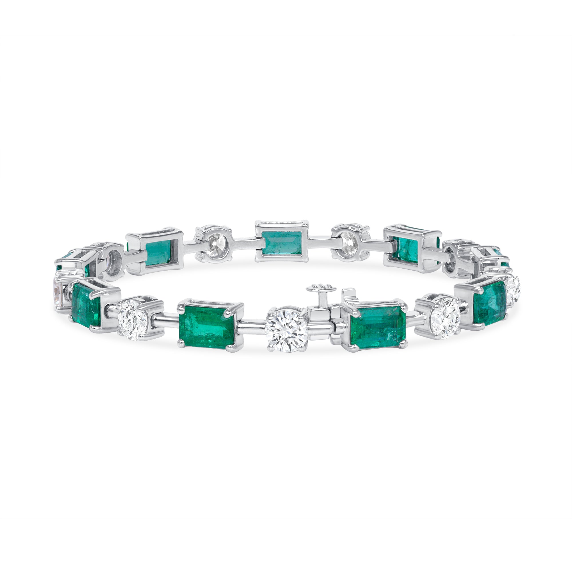 12.69ctw Alternating Emerald Cut Emerald and Round Brilliant Cut Diamond Tennis Bracelet in 18K White Gold