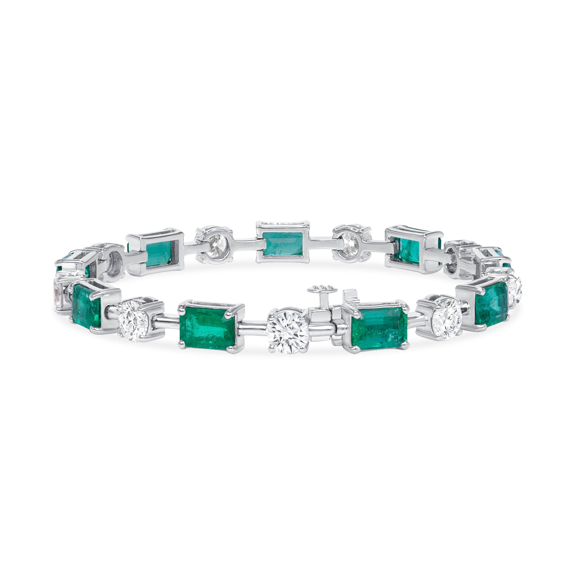 12.69ctw Alternating Emerald Cut Emerald and Round Brilliant Cut Diamond Tennis Bracelet in 18K White Gold