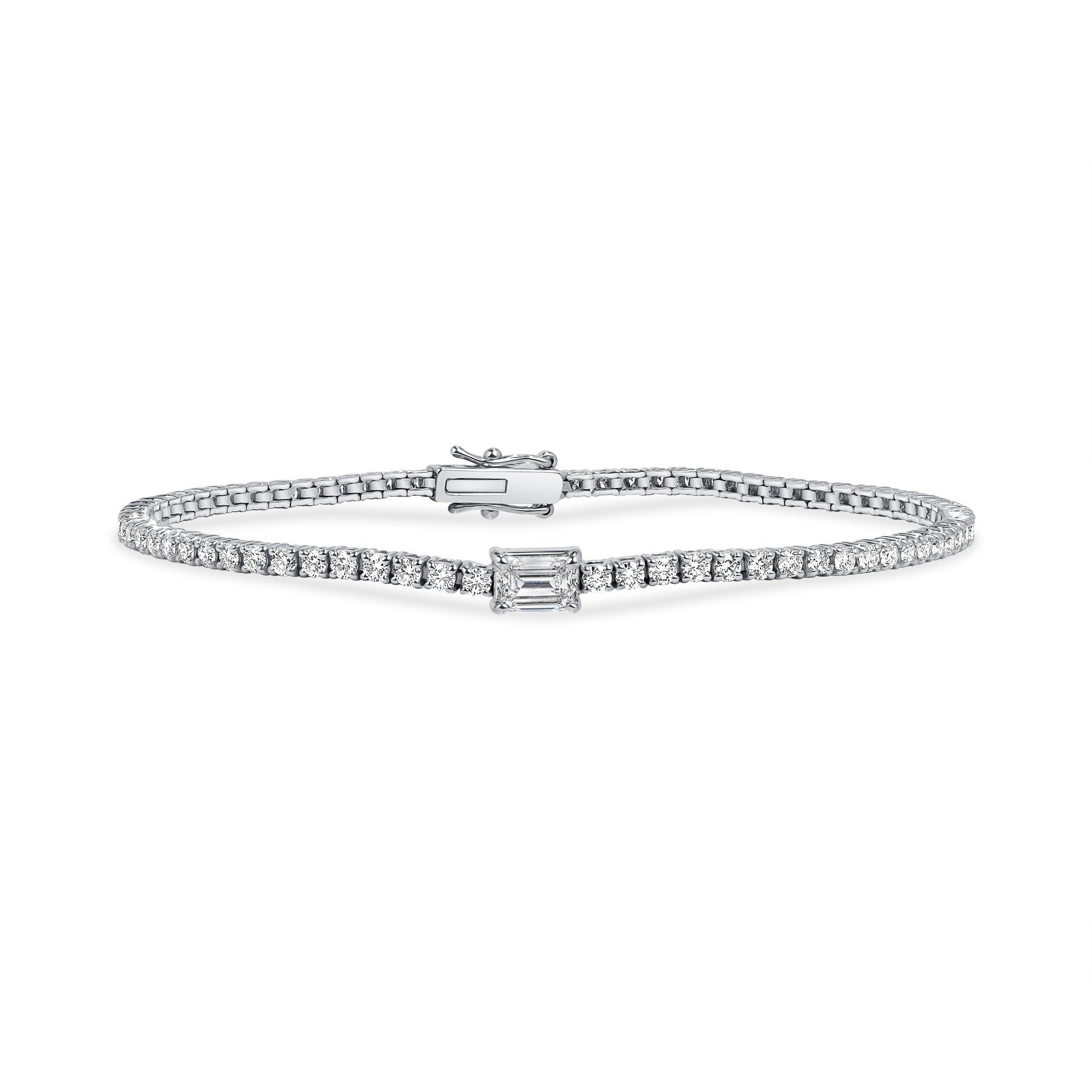 2.68ctw Emerald Cut Diamond Tennis Bracelet With Center Stone in 18K White Gold