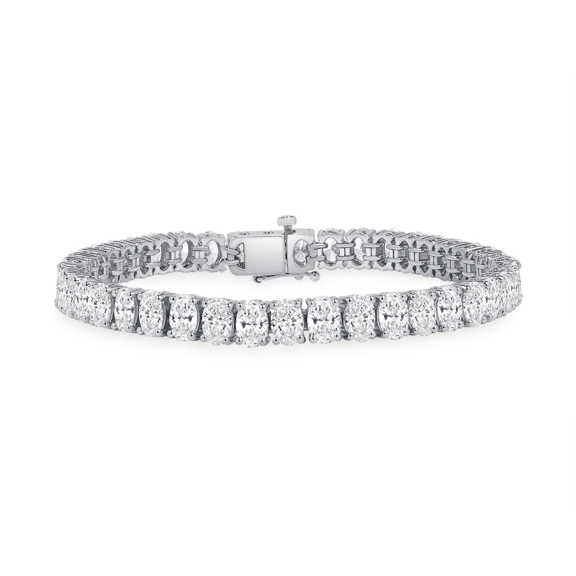 13.46ctw Oval Cut Diamond Tennis Bracelet in 18K White Gold, GIA Certified