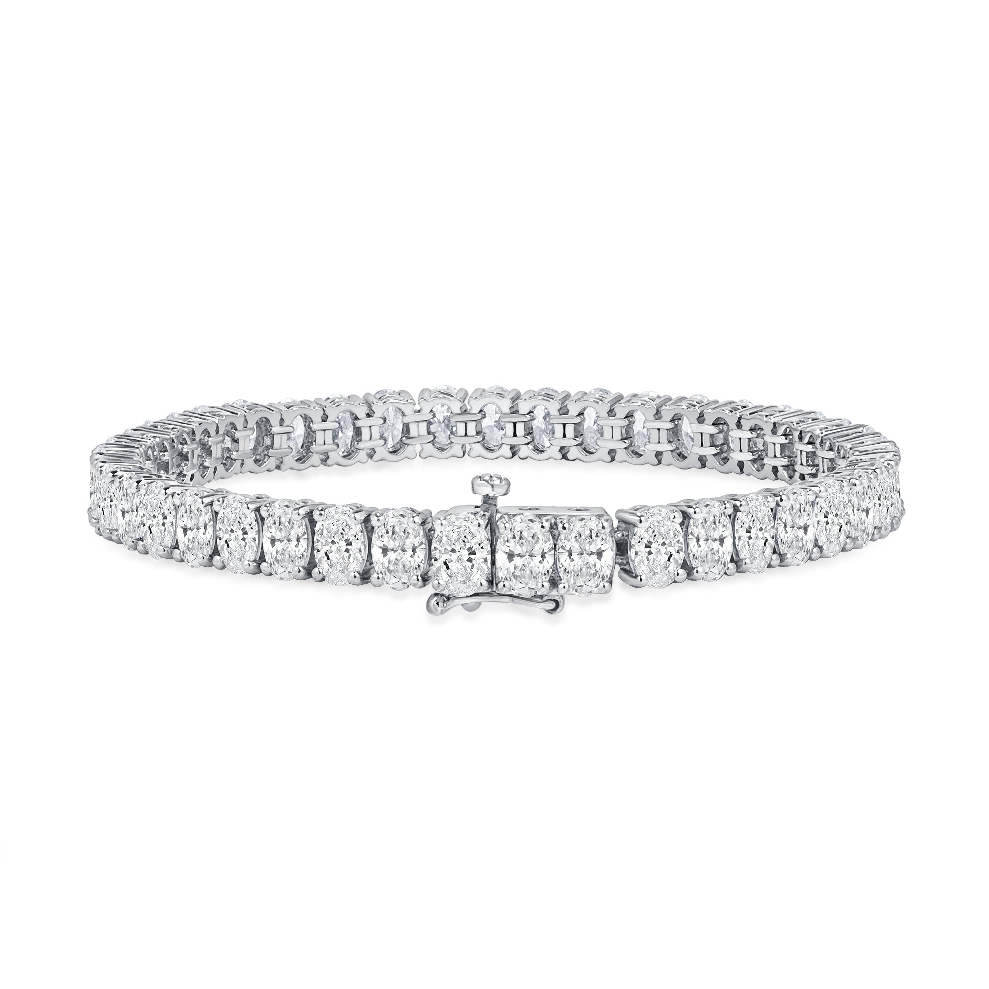 13.46ctw Oval Cut Diamond Tennis Bracelet in 18K White Gold, GIA Certified