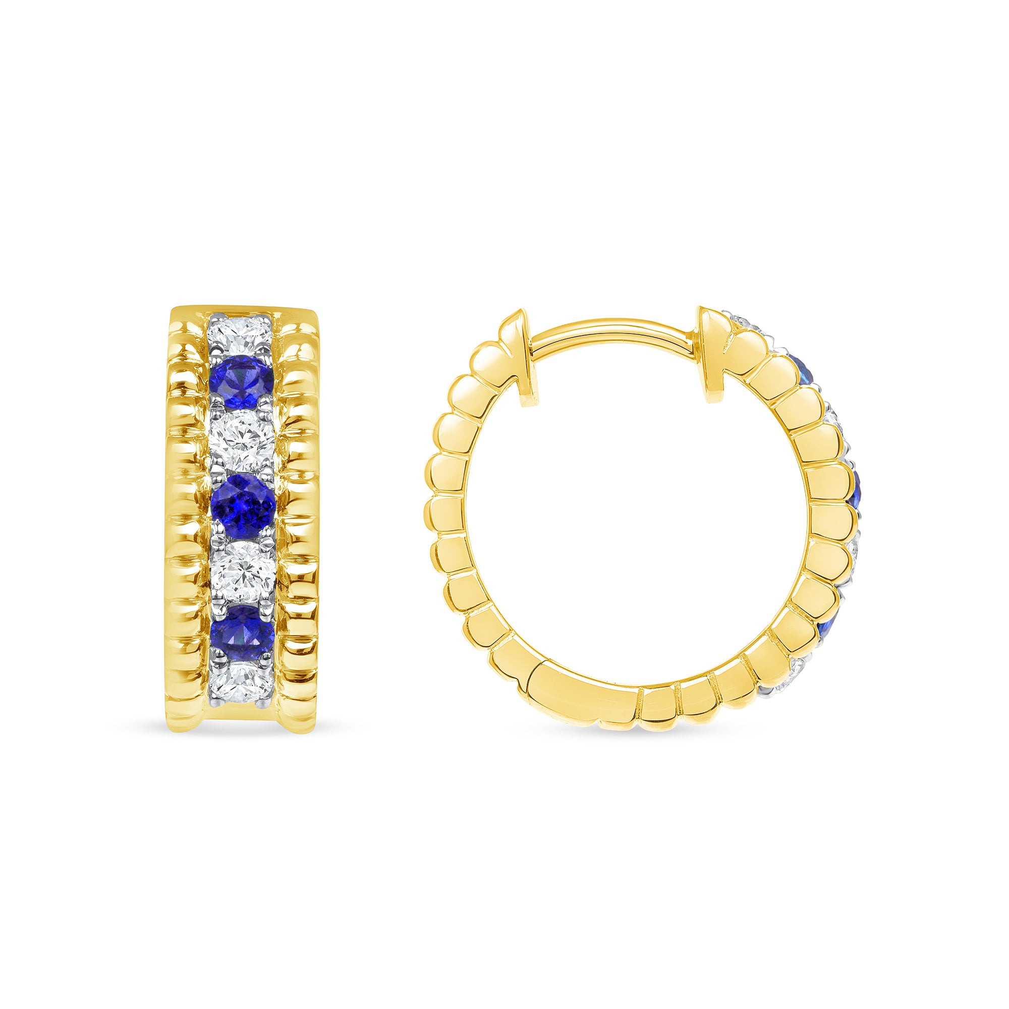 Alternating Diamond and Sapphire Huggie Earrings in 18K Yellow Gold