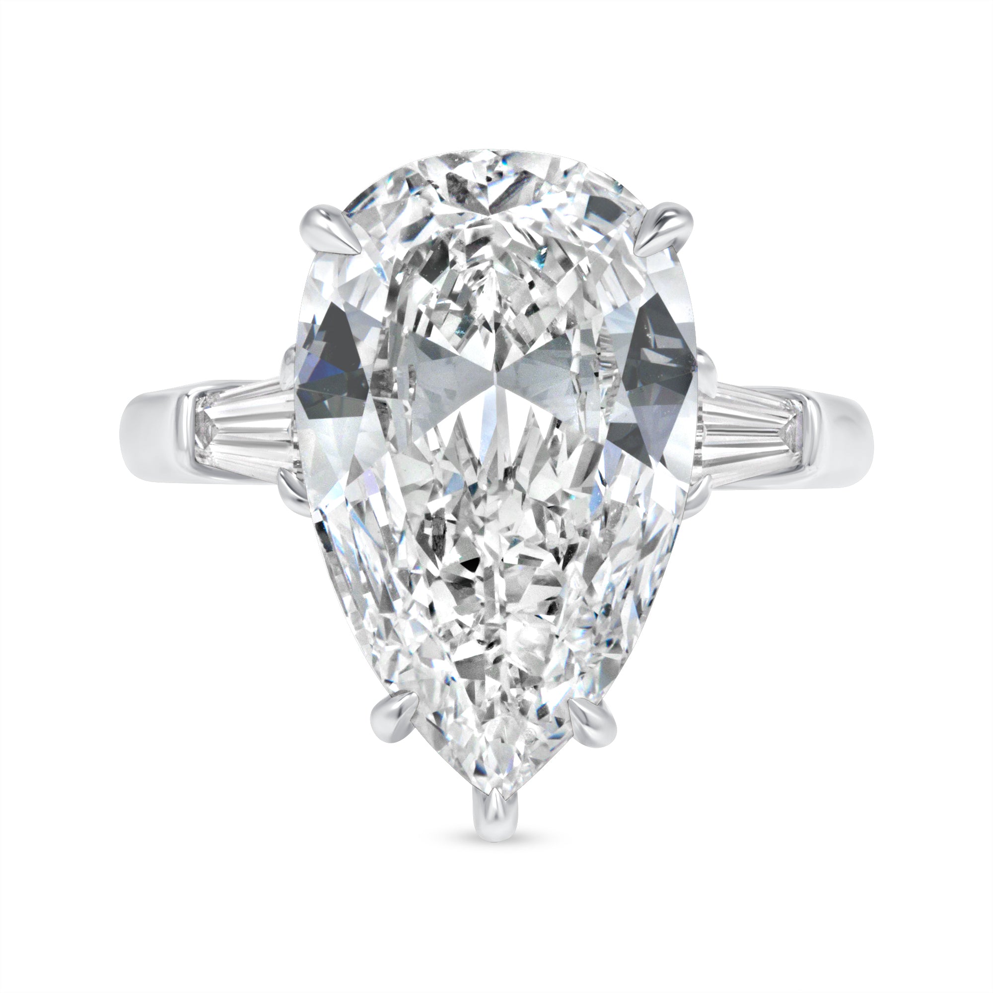 4.94ct Pear Cut Diamond with Tapered Baguette Side Stones in Platinum Band, GIA Certified
