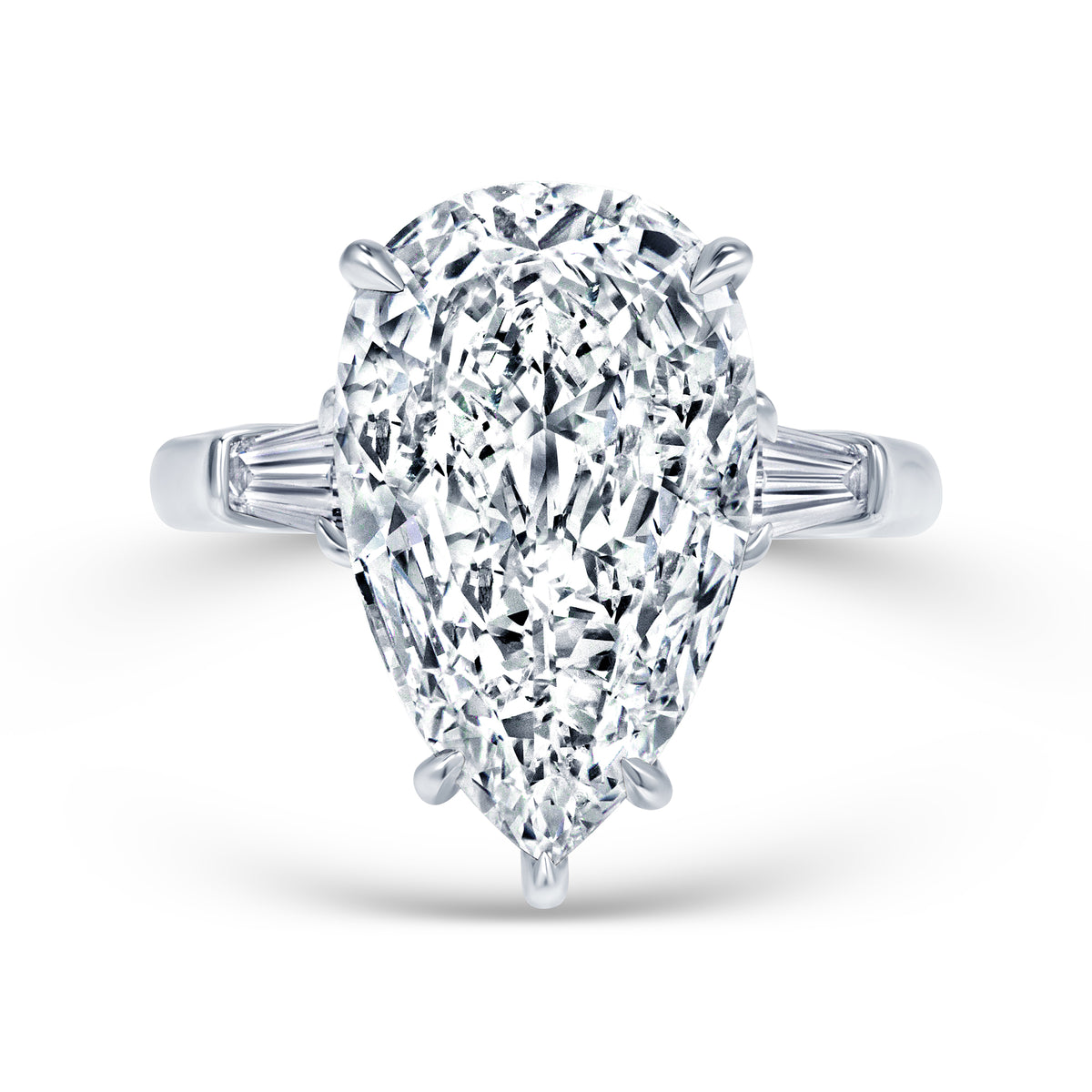 4.94ct Pear Cut Diamond with Tapered Baguette Side Stones in Platinum Band, GIA Certified