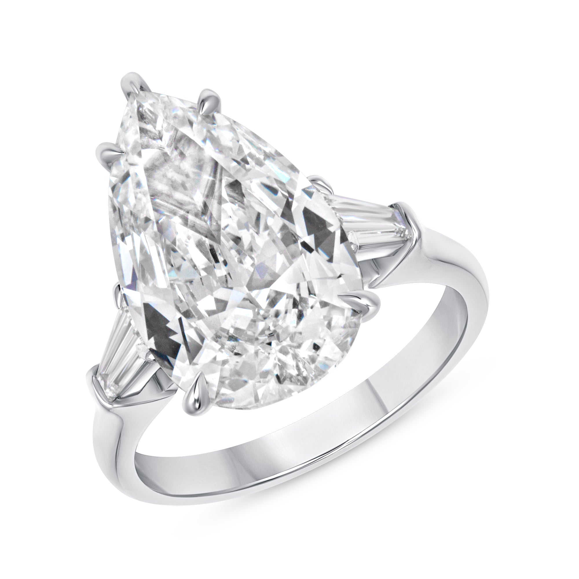 4.94ct Pear Cut Diamond with Tapered Baguette Side Stones in Platinum Band, GIA Certified