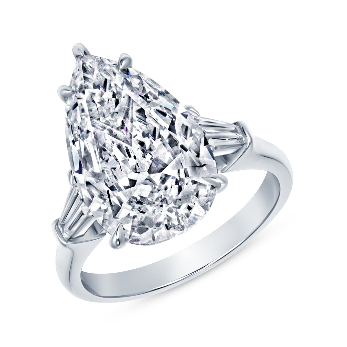 4.94ct Pear Cut Diamond with Tapered Baguette Side Stones in Platinum Band, GIA Certified