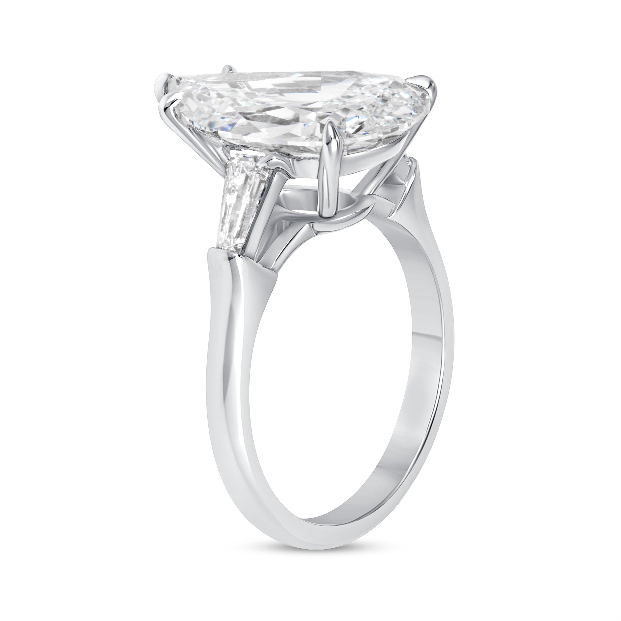 4.94ct Pear Cut Diamond with Tapered Baguette Side Stones in Platinum Band, GIA Certified