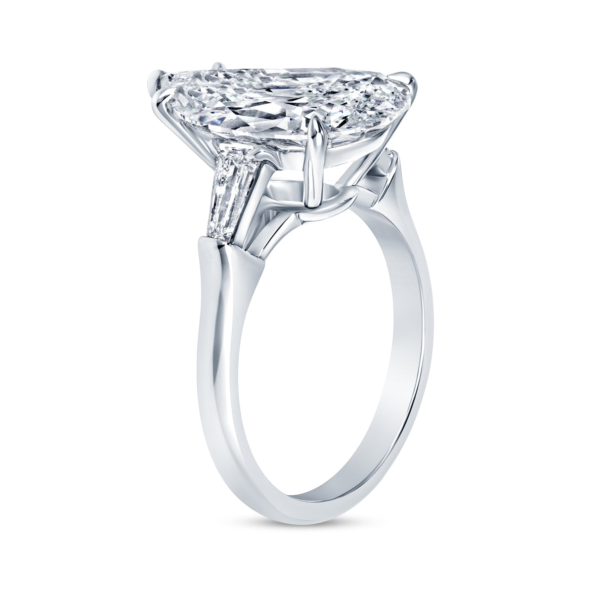 4.94ct Pear Cut Diamond with Tapered Baguette Side Stones in Platinum Band, GIA Certified