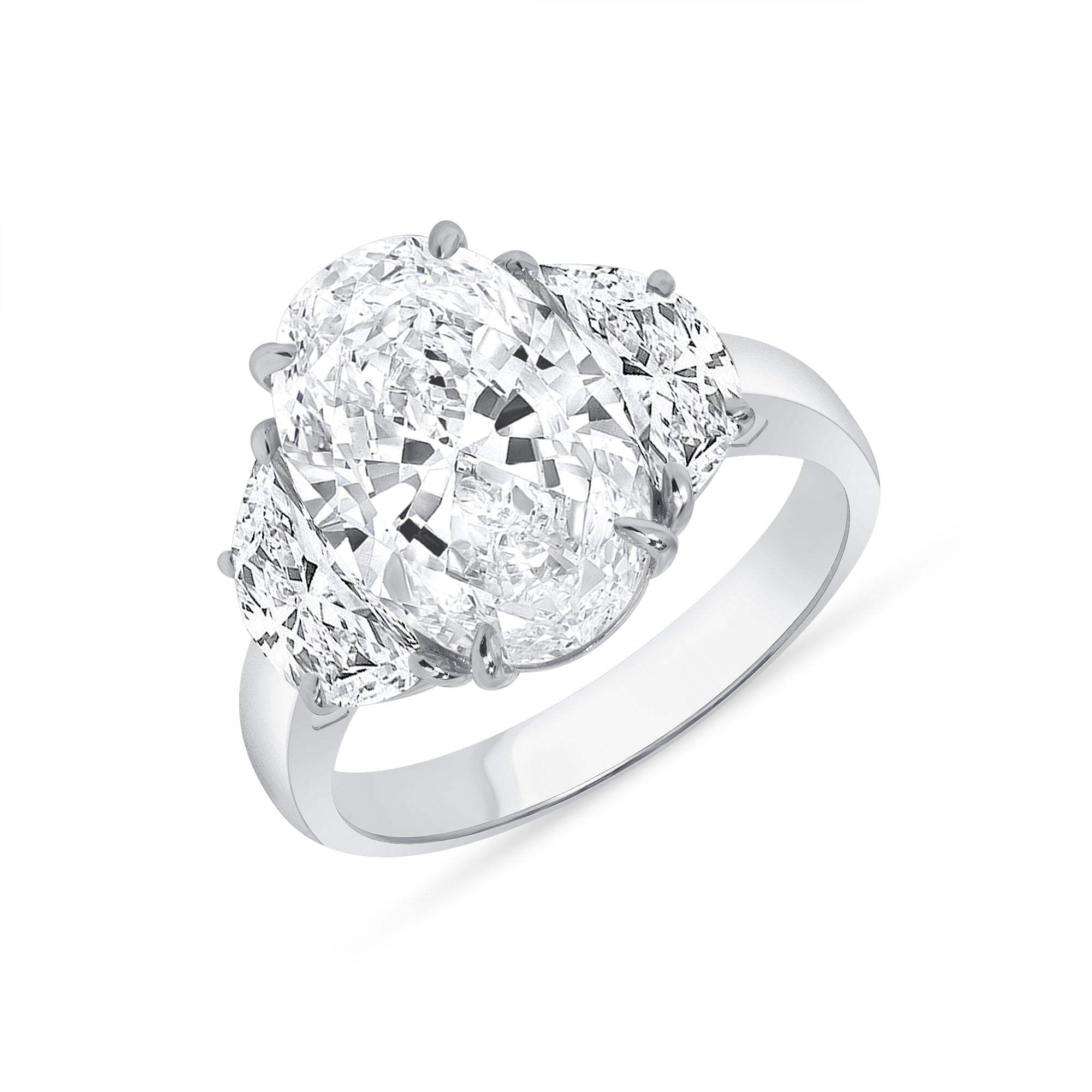4.22ct Oval Cut Diamond with Brilliant-Cut Trapezoid Side Stones in Platinum Band, GIA Certified