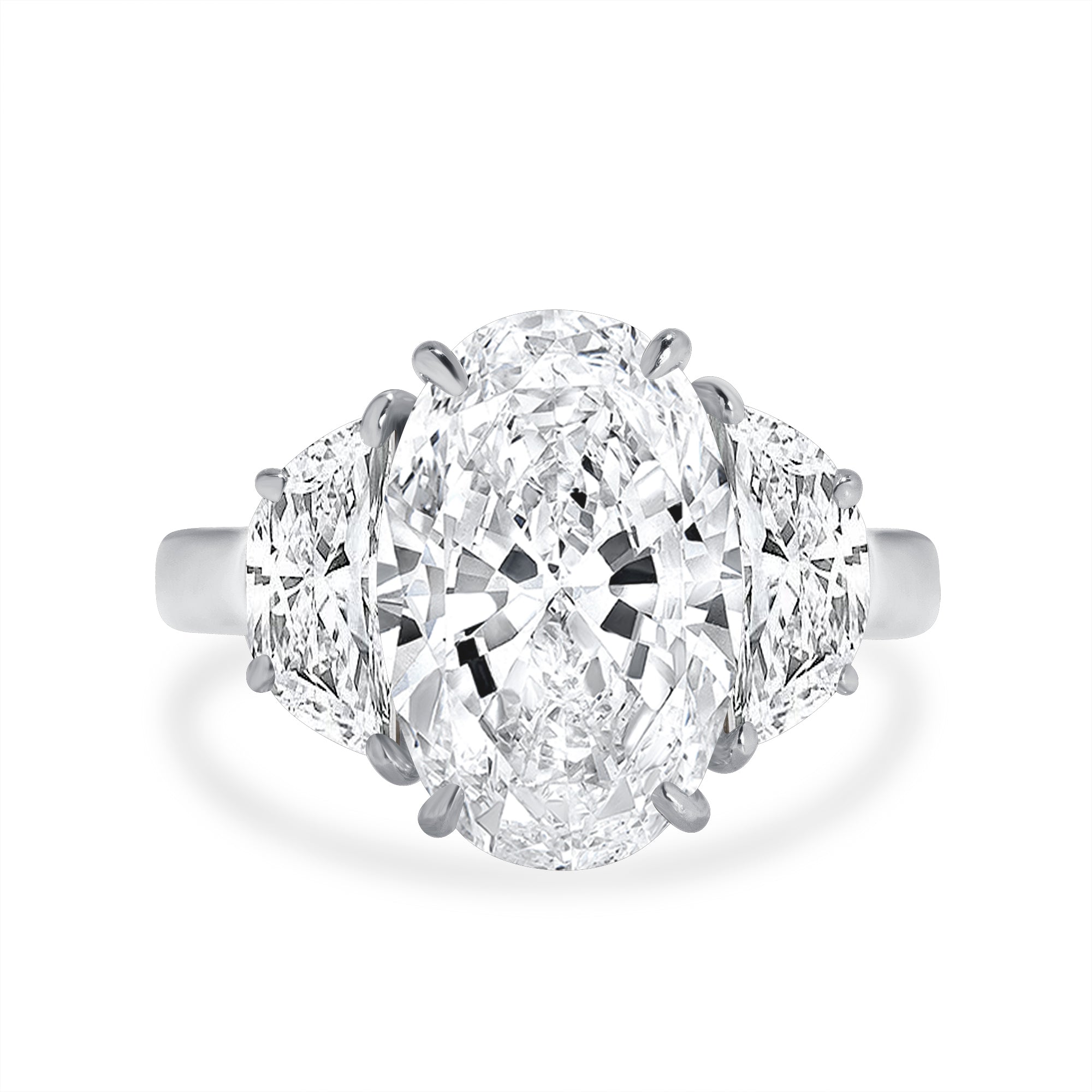 4.22ct Oval Cut Diamond with Brilliant-Cut Trapezoid Side Stones in Platinum Band, GIA Certified