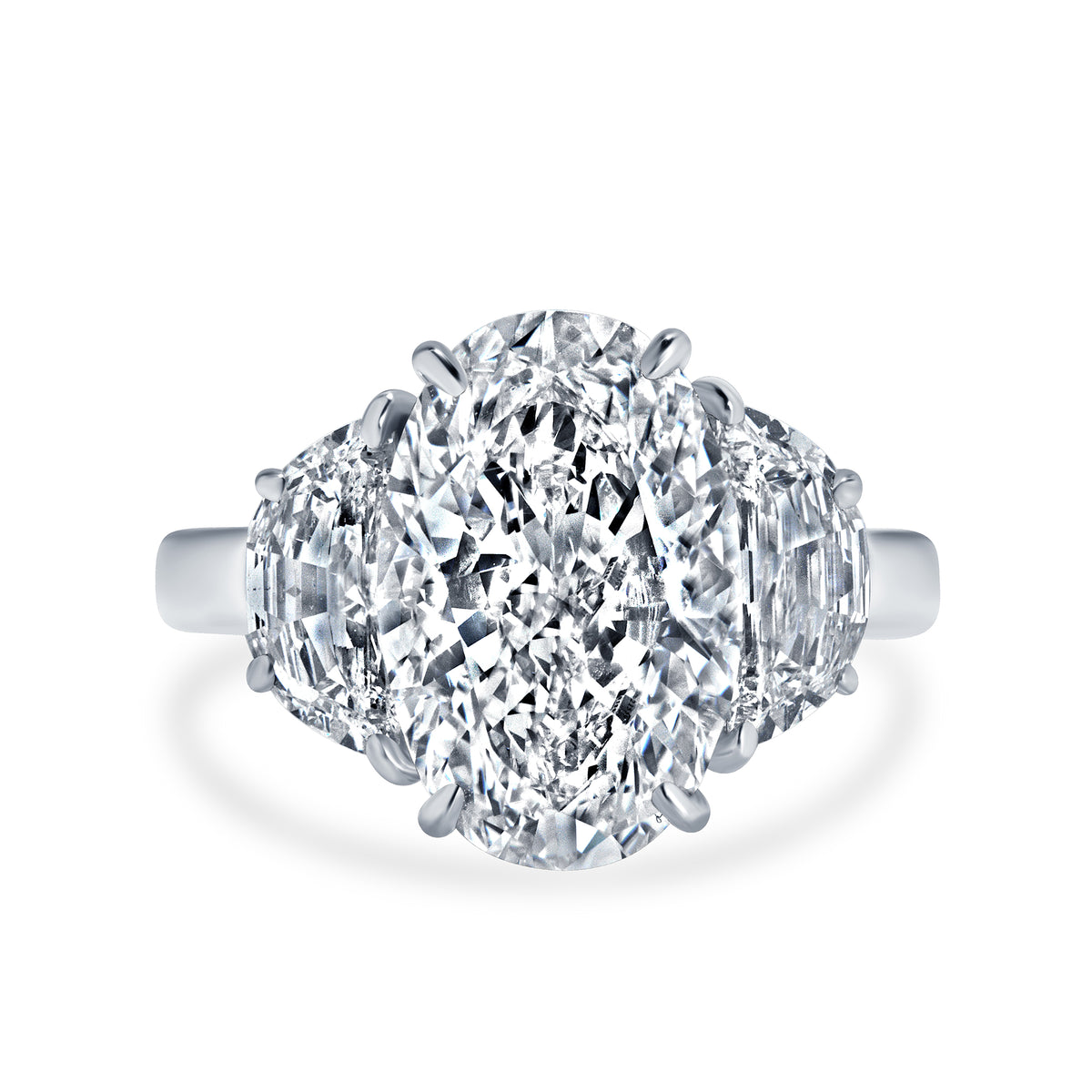 4.22ct Oval Cut Diamond with Brilliant-Cut Trapezoid Side Stones in Platinum Band, GIA Certified