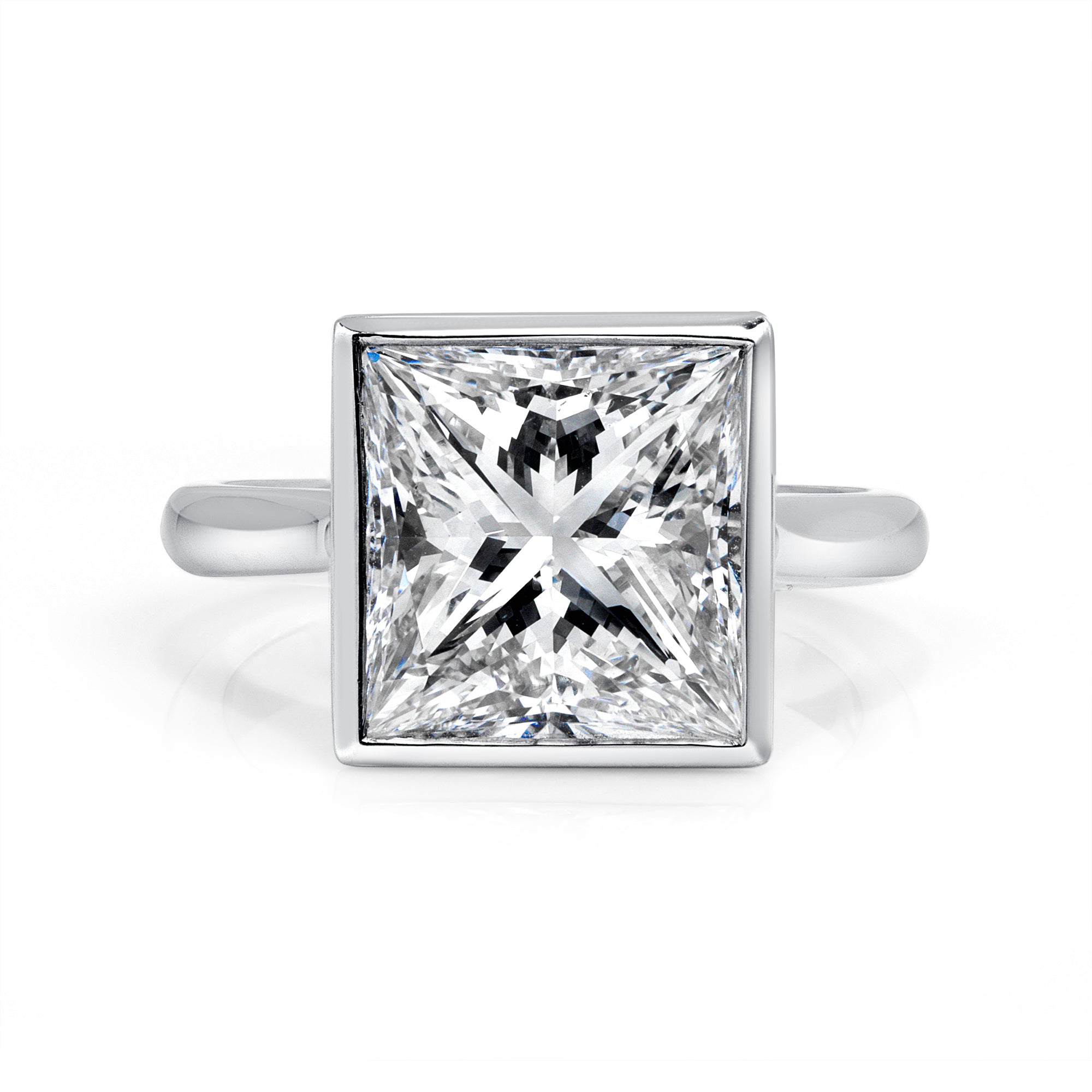 4.78ct Princess Cut Diamond Bezel Set Ring in Platinum Band, GIA Certified