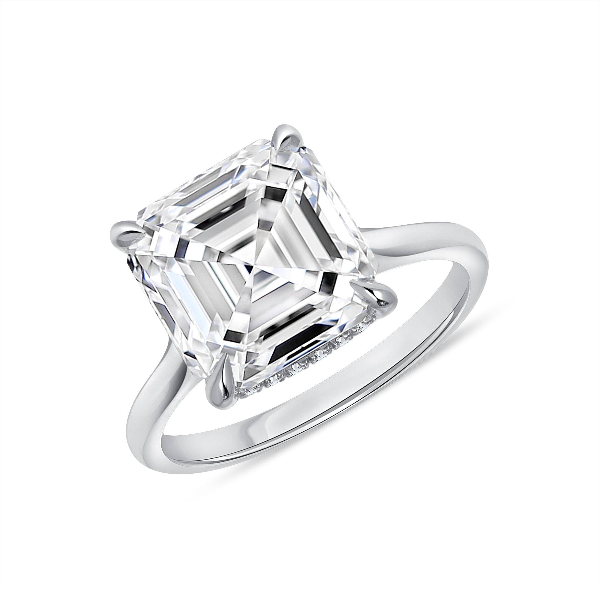 6.01ct Asscher Cut Diamond Hidden Halo Ring in Platinum Band, GIA Certified