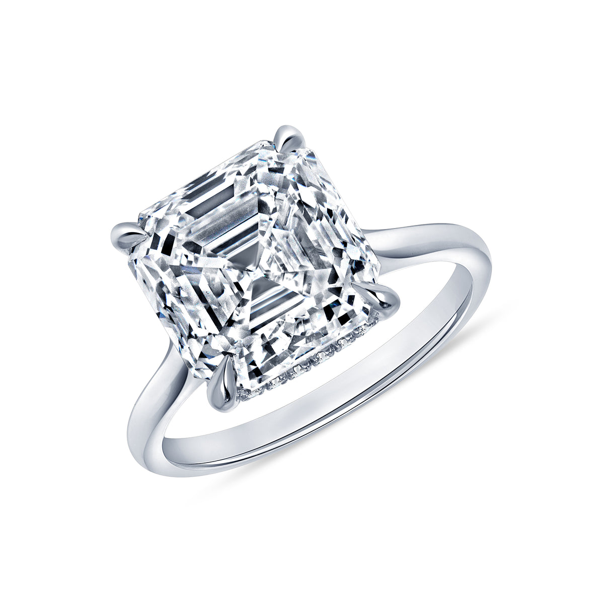 6.01ct Asscher Cut Diamond Hidden Halo Ring in Platinum Band, GIA Certified