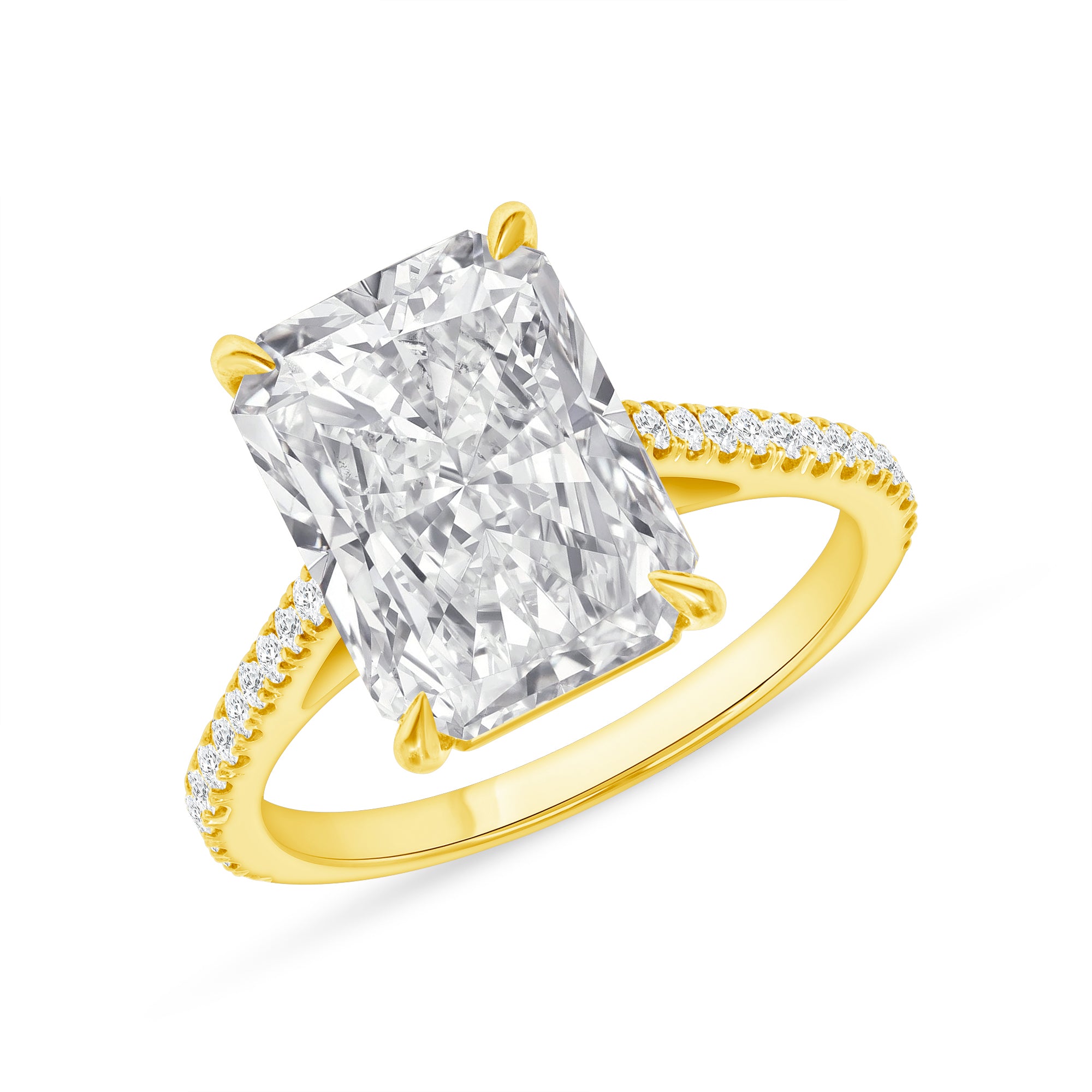 5.02ct Radiant Cut Diamond Ring in Pavé Gold Band, GIA Certified