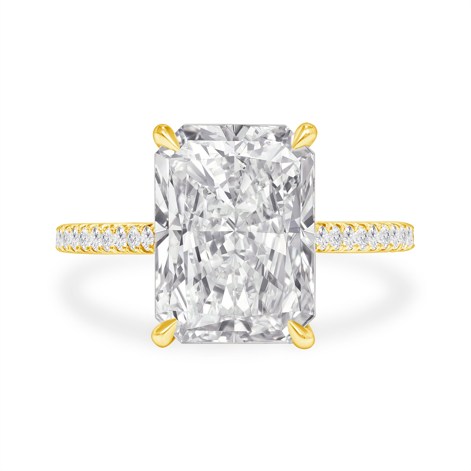 5.02ct Radiant Cut Diamond Ring in Pavé Gold Band, GIA Certified