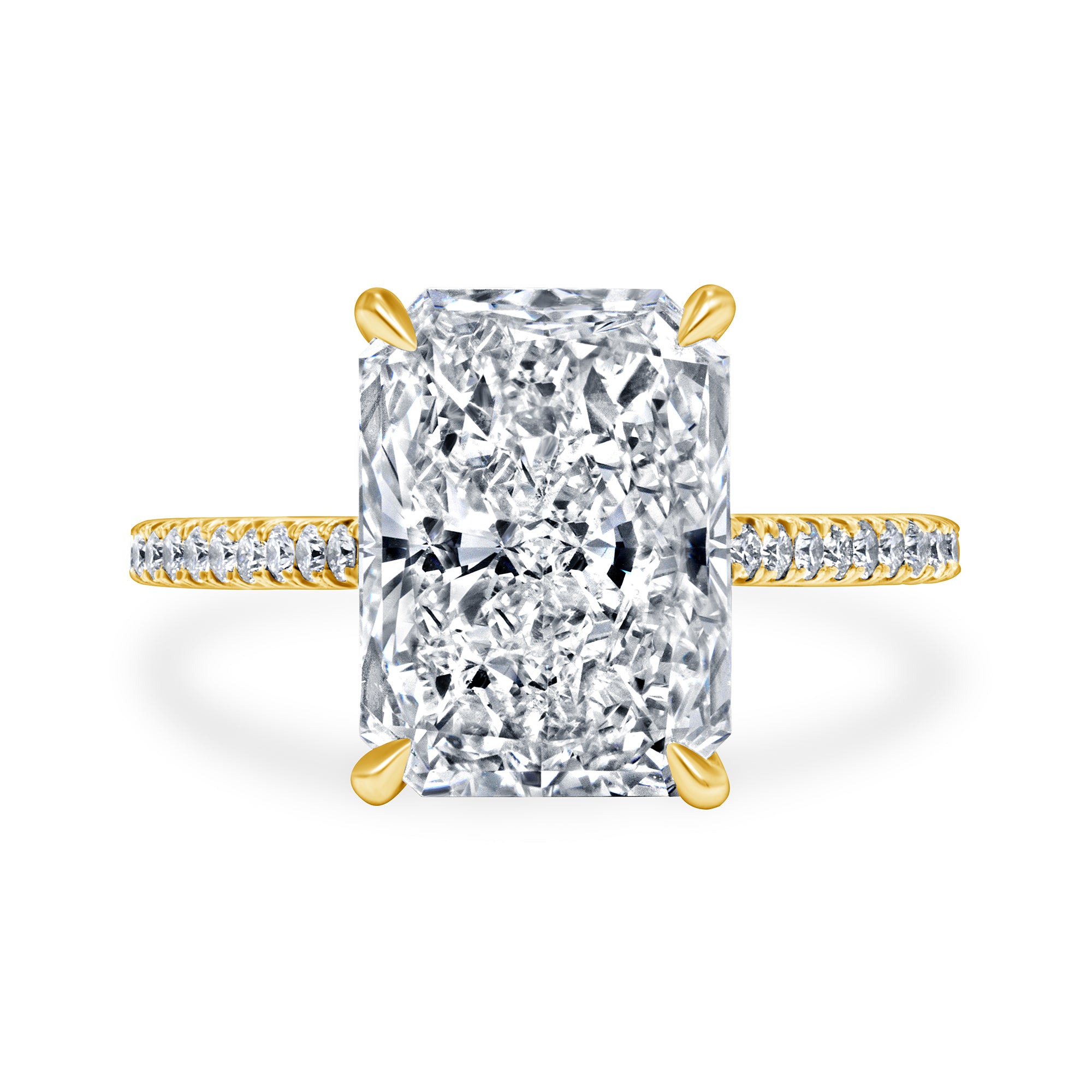 5.02ct Radiant Cut Diamond Ring in Pavé Gold Band, GIA Certified