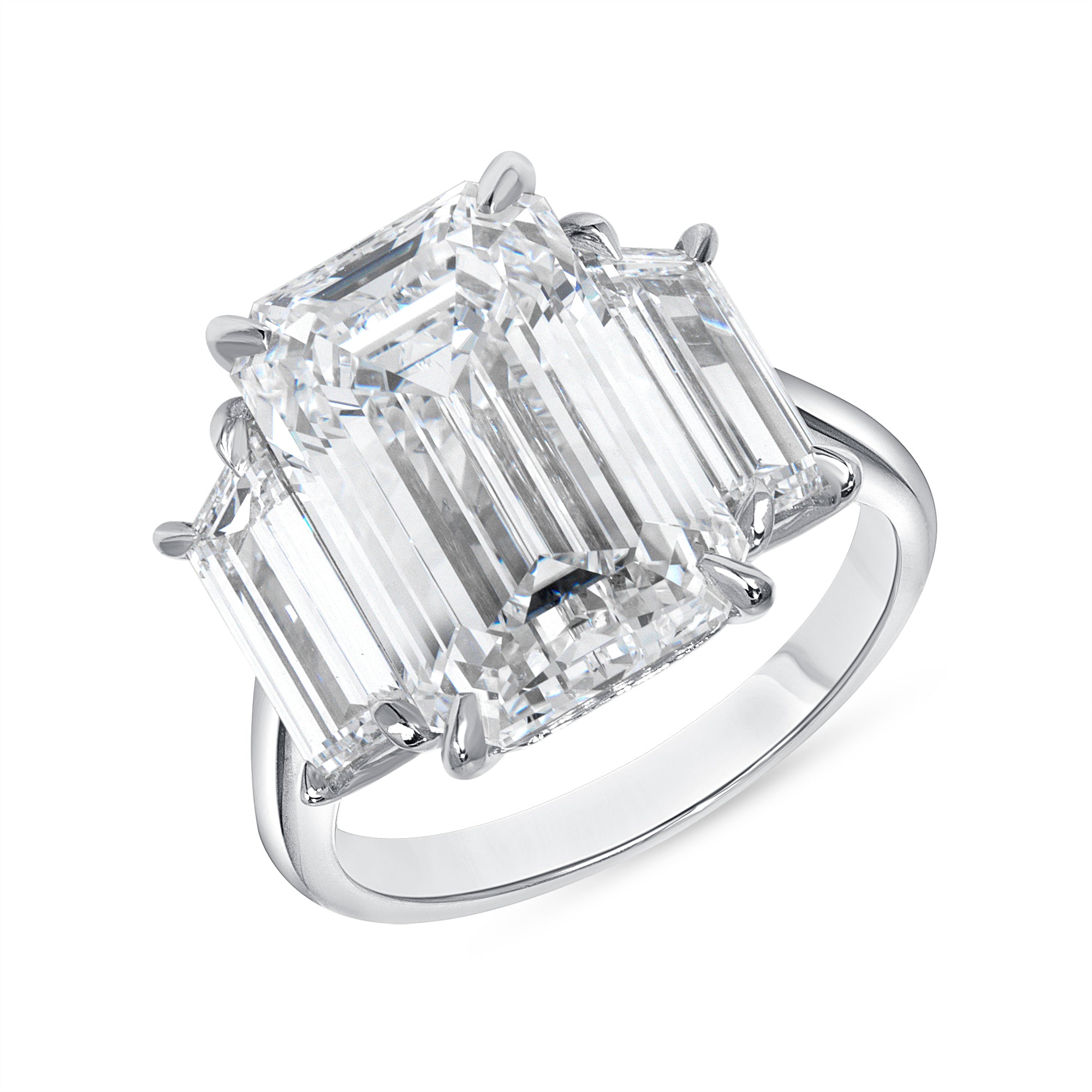 8.02ct Emerald Cut Diamond Three Stone Ring with Emerald Cut Side Stones in Platinum Band, GIA Certified