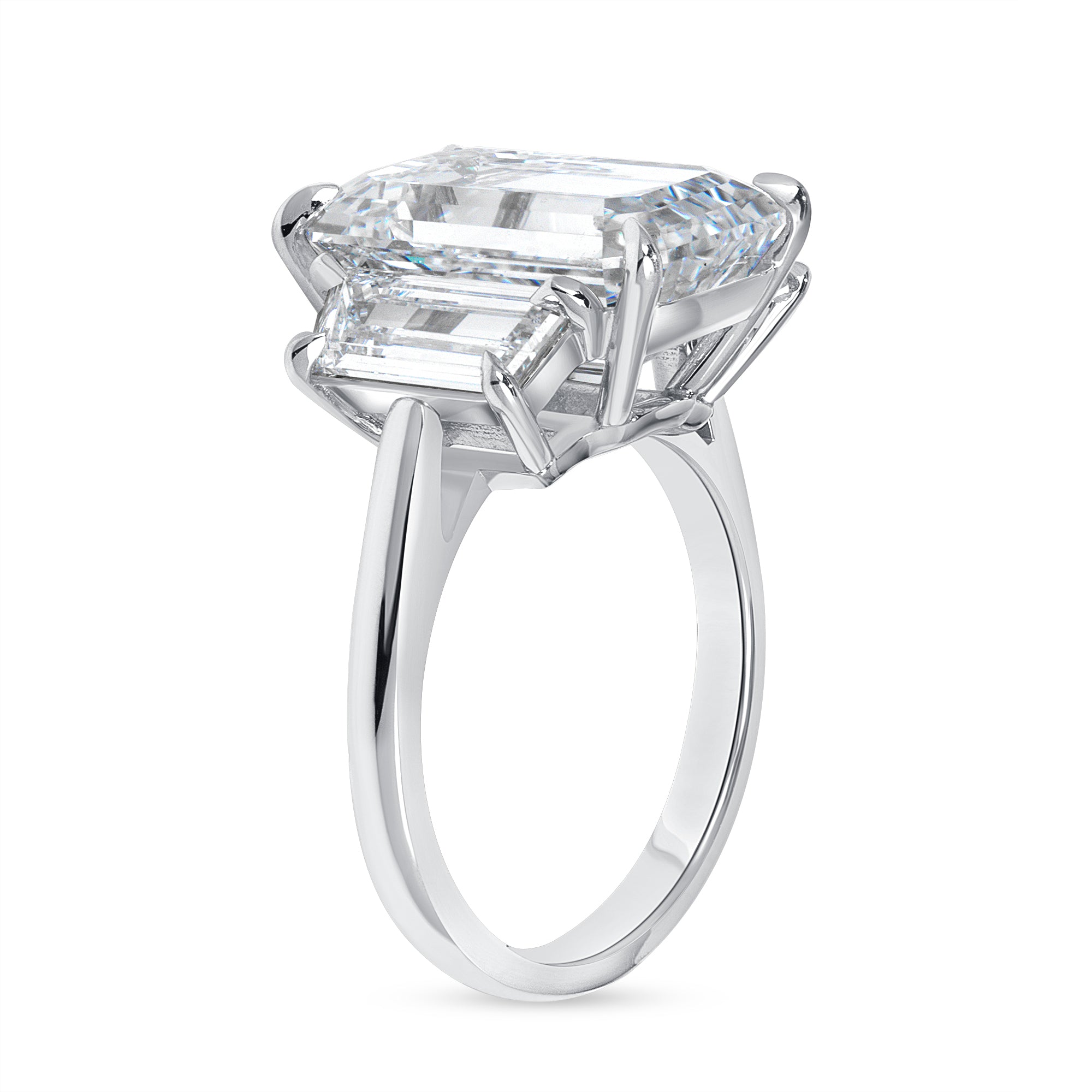 8.02ct Emerald Cut Diamond Three Stone Ring with Emerald Cut Side Stones in Platinum Band, GIA Certified