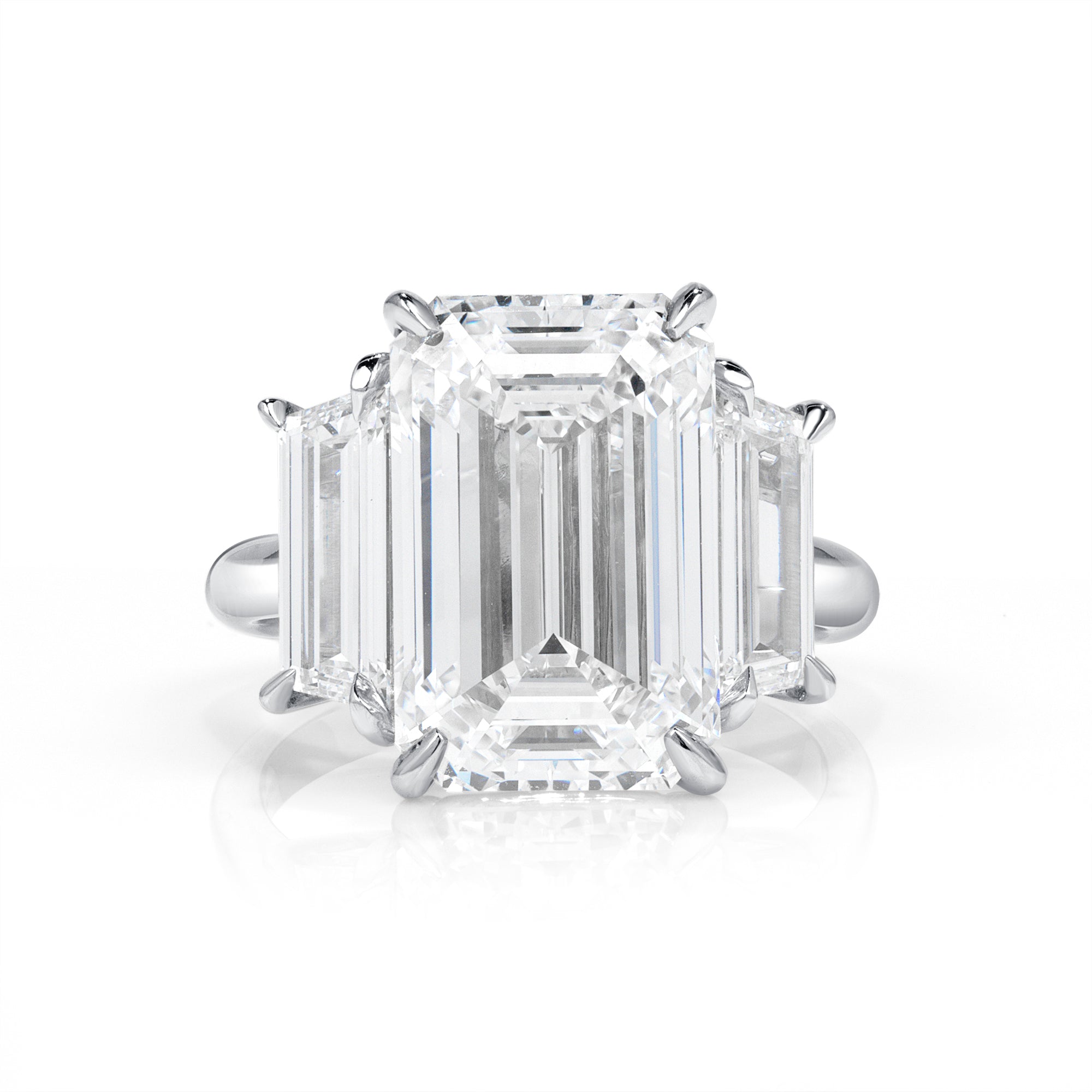 8.02ct Emerald Cut Diamond Three Stone Ring with Emerald Cut Side Stones in Platinum Band, GIA Certified