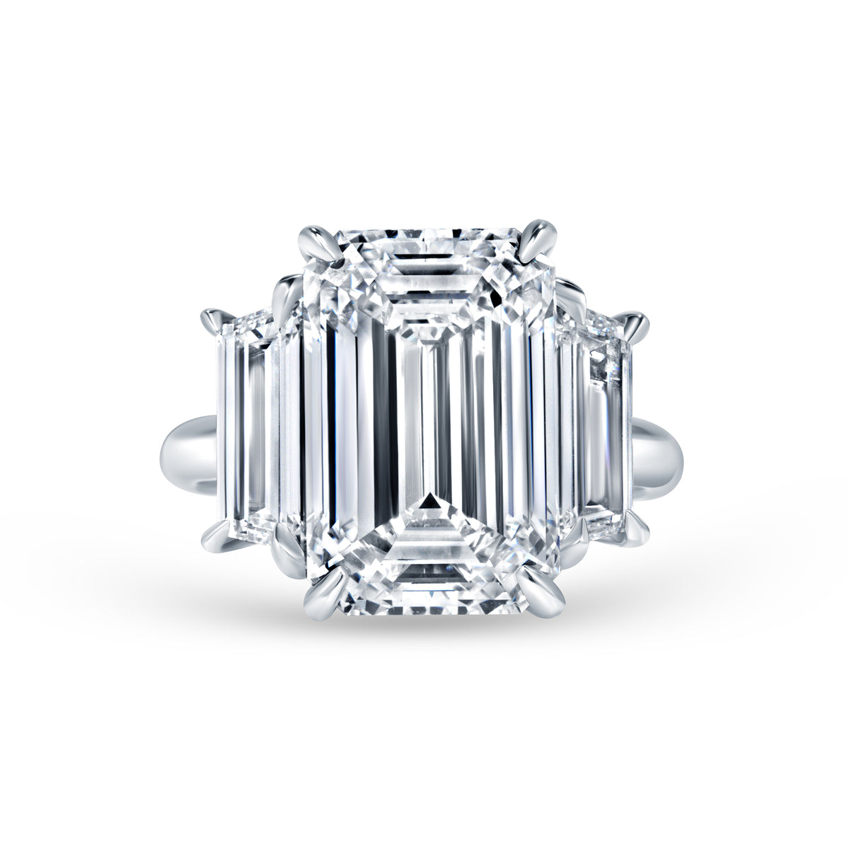 8.02ct Emerald Cut Diamond Three Stone Ring with Emerald Cut Side Stones in Platinum Band, GIA Certified