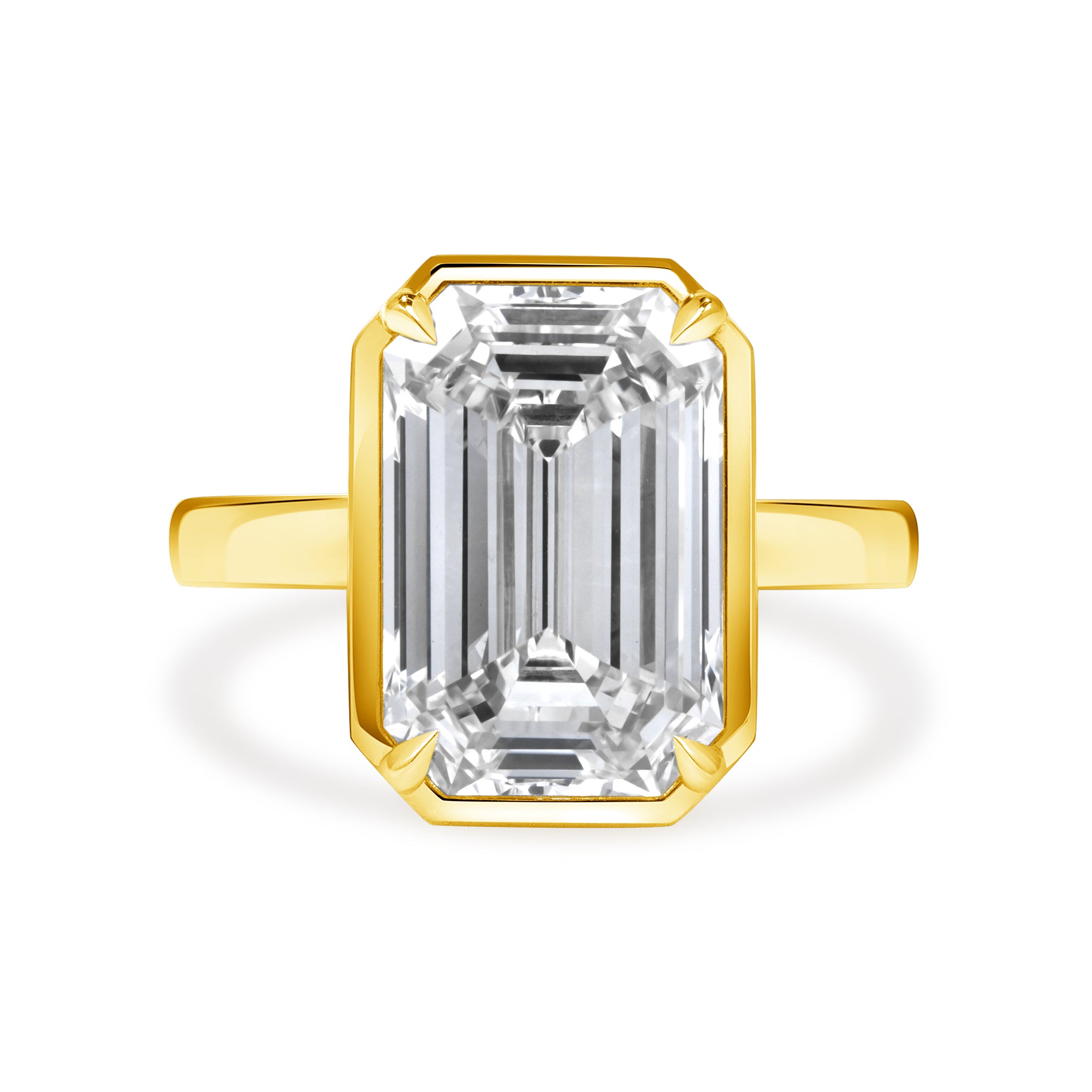 5.27ct Emerald Cut Diamond Solitaire Ring, Bezel Set with 18k Yellow Gold Band, GIA Certified