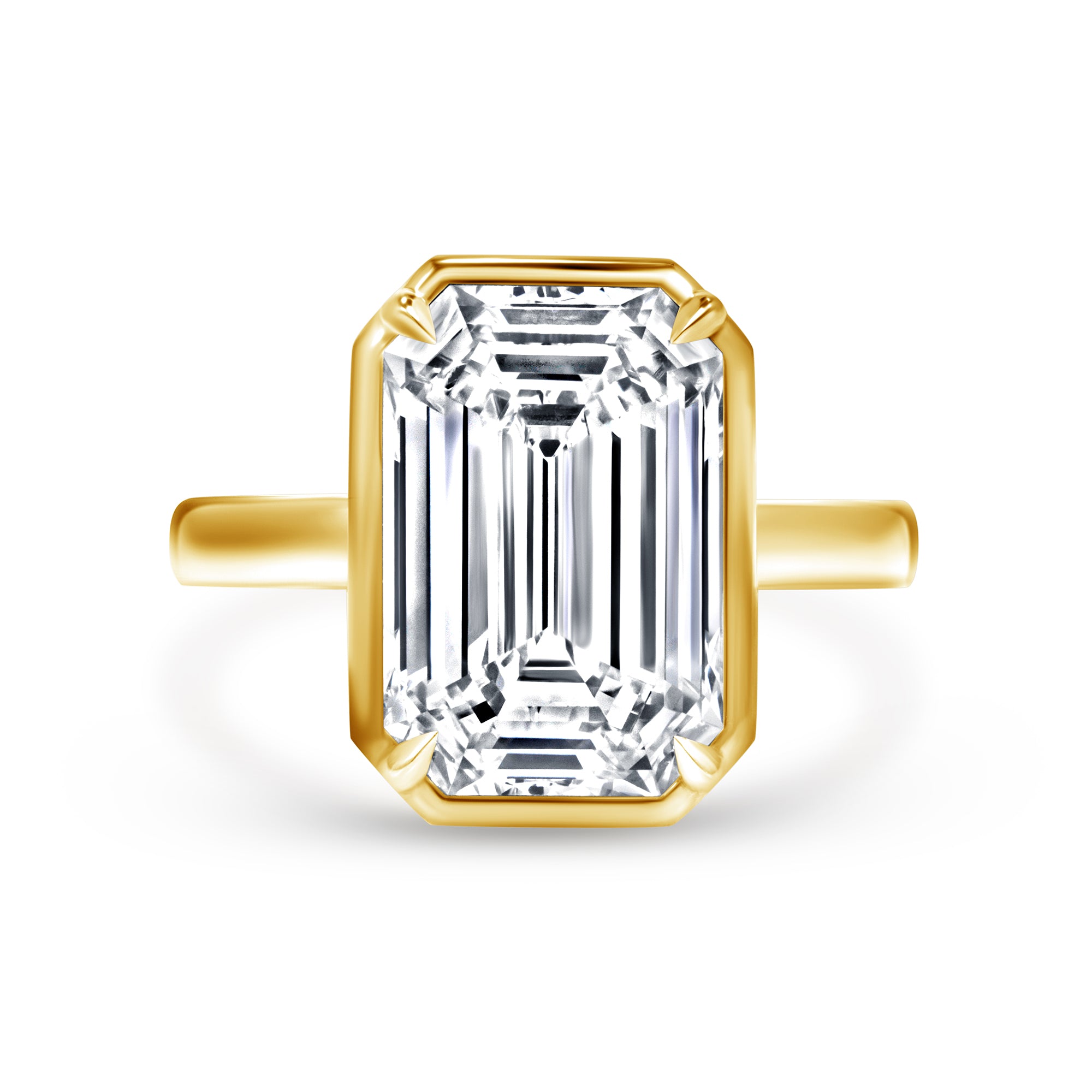 5.27ct Emerald Cut Diamond Solitaire Ring, Bezel Set with 18k Yellow Gold Band, GIA Certified