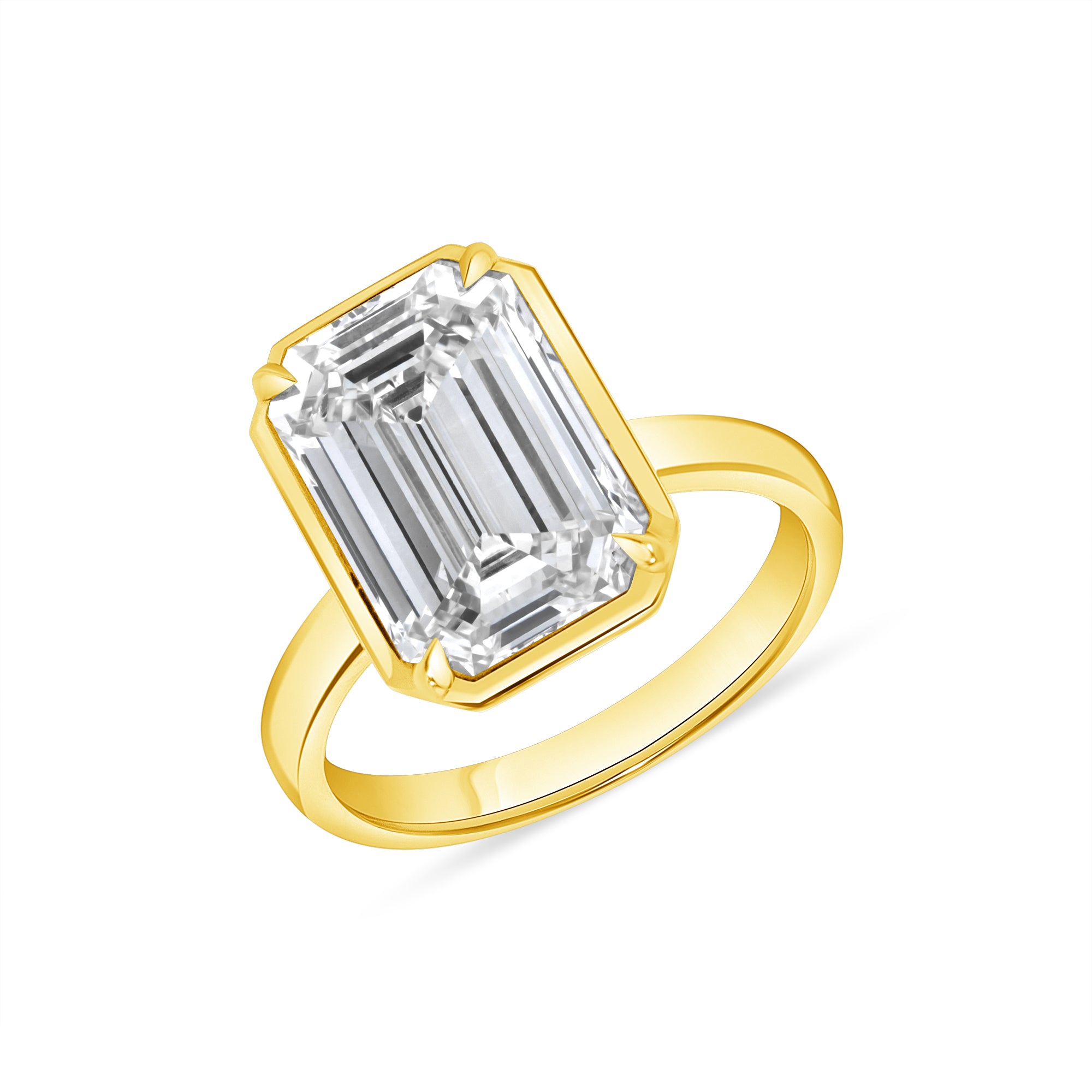 5.27ct Emerald Cut Diamond Solitaire Ring, Bezel Set with 18k Yellow Gold Band, GIA Certified