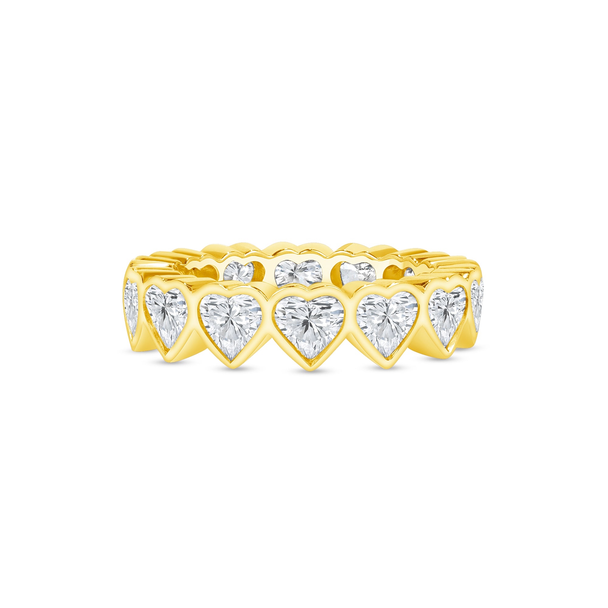 4.30ct Heart Cut Diamond 18K Yellow Gold Bezel Set Eternity Band