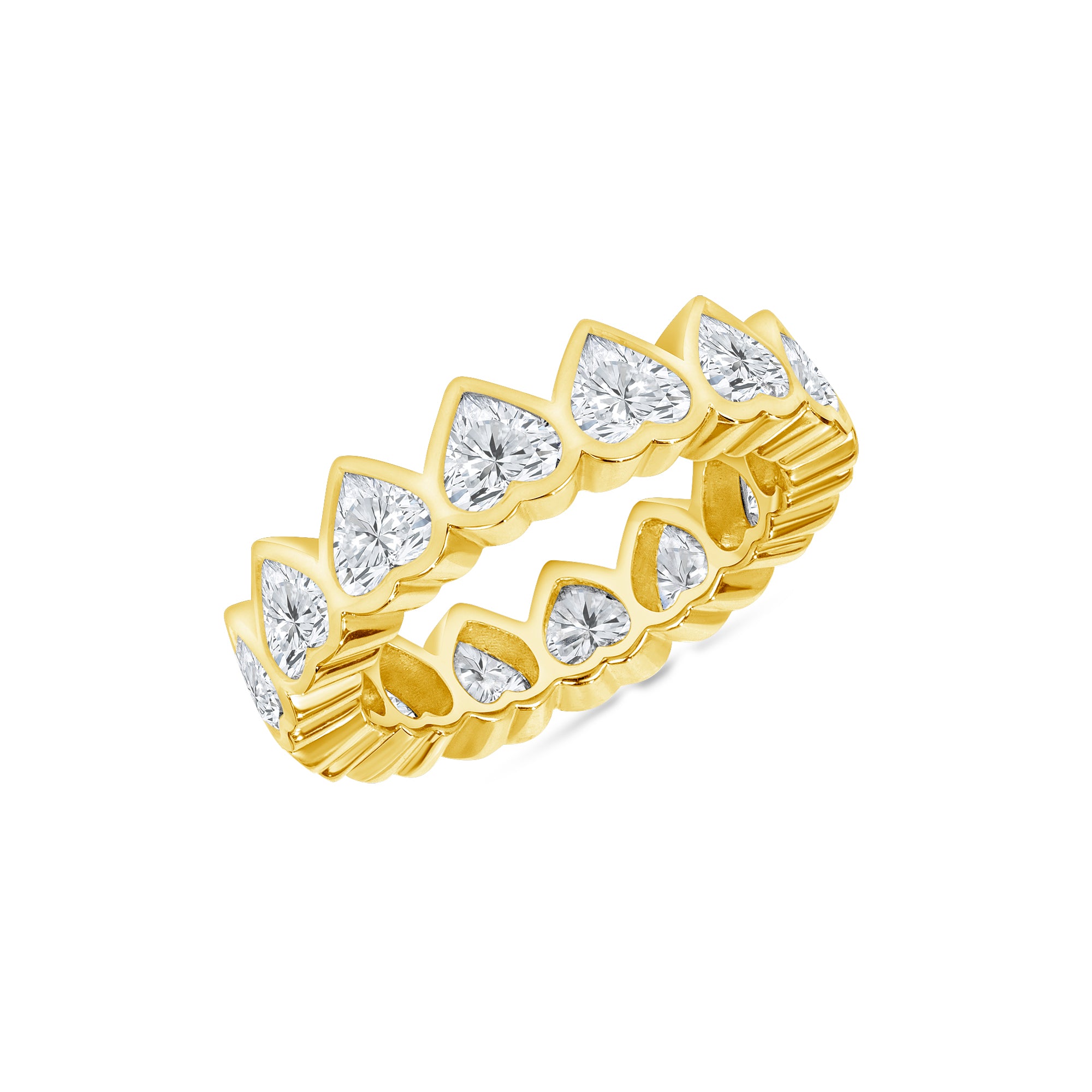 4.30ct Heart Cut Diamond 18K Yellow Gold Bezel Set Eternity Band