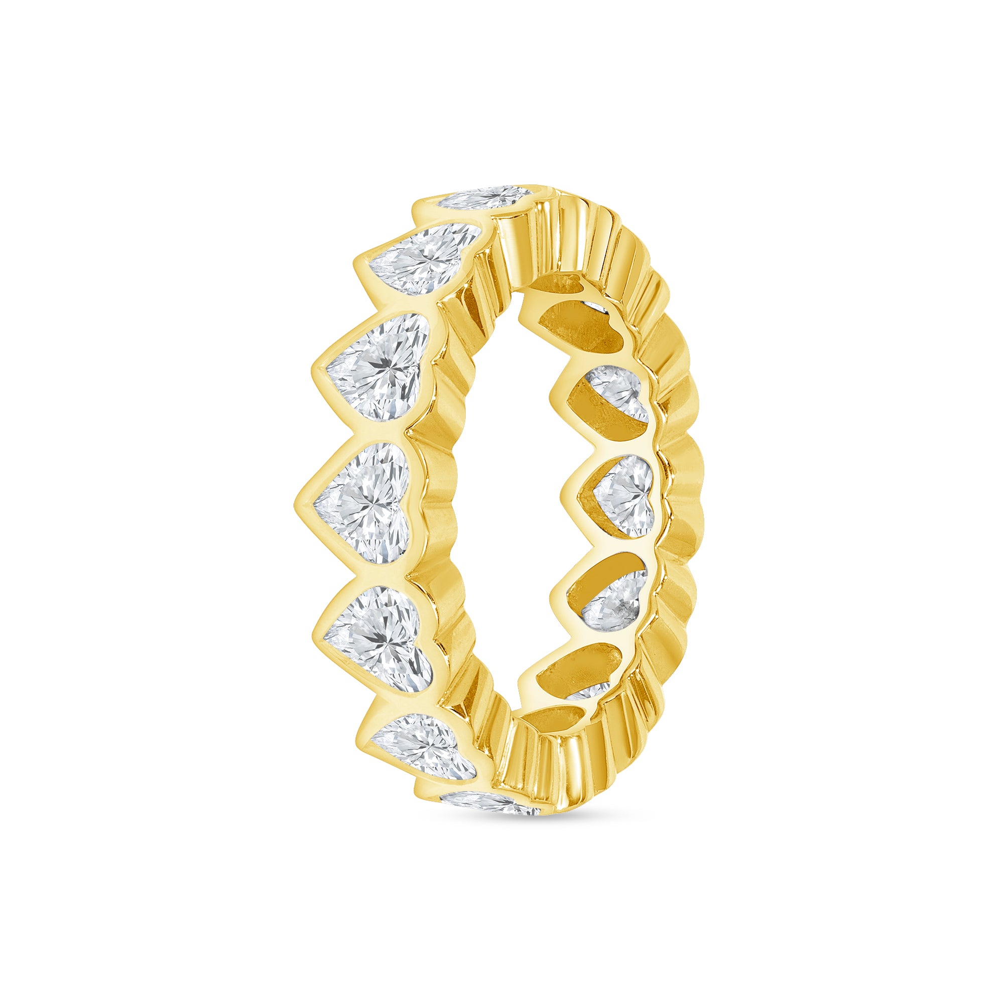 4.30ct Heart Cut Diamond 18K Yellow Gold Bezel Set Eternity Band