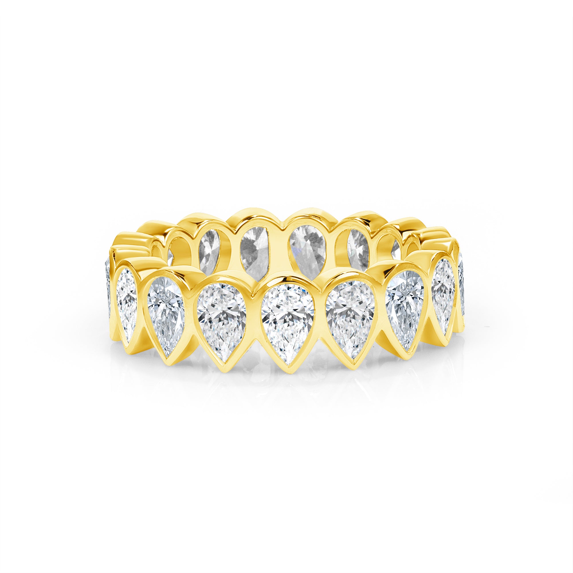 4.16ct Pear Cut Diamond 18K Yellow Gold Bezel Set Eternity Band